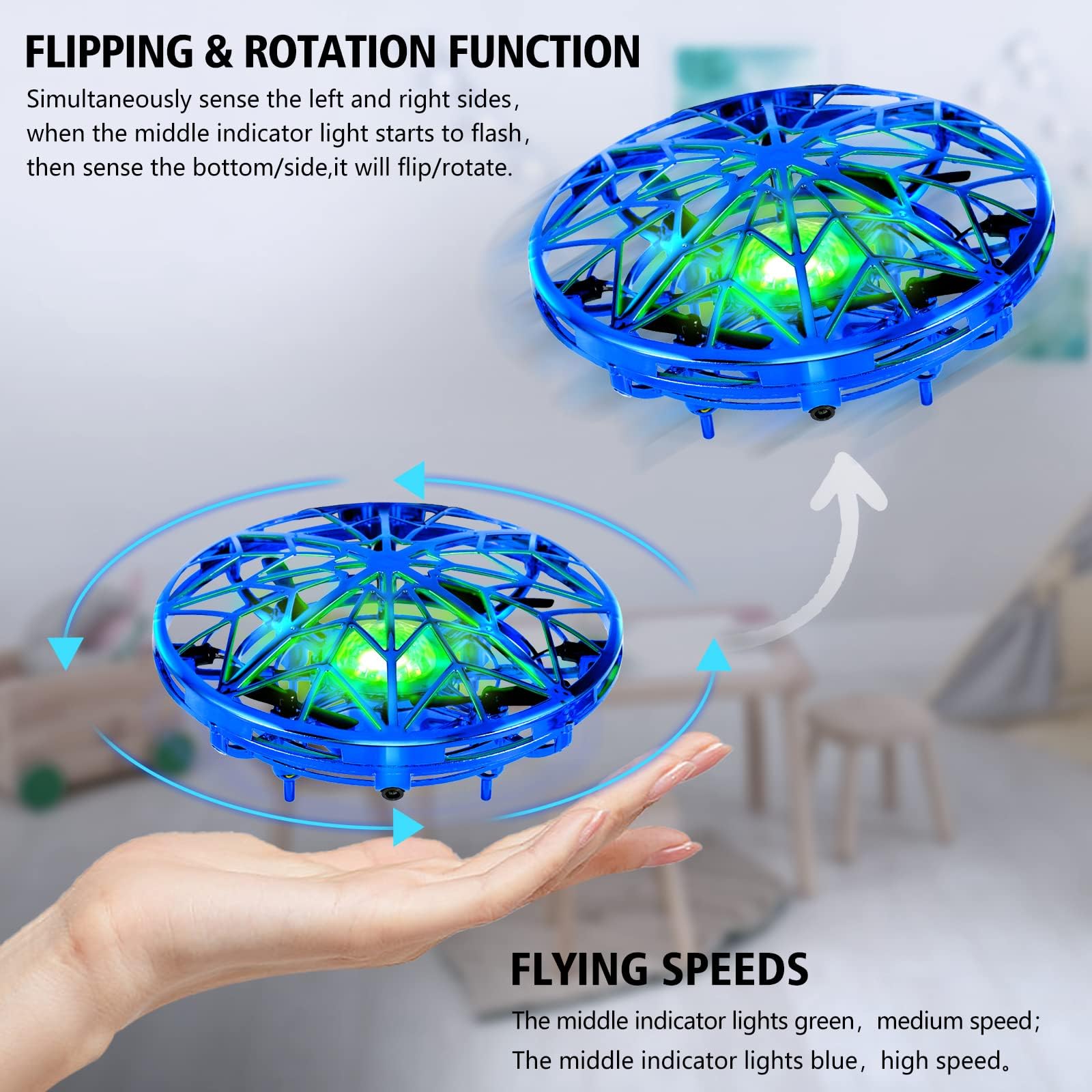 Kiztoys UFO Mini Drone for Kids - LED Light Up Flying Ball Toy with Hand Spinner, Indoor Outdoor RC Drone Gift for Boys Girls Teens | Birthday Party, Backyard Play, STEM Learning Toy