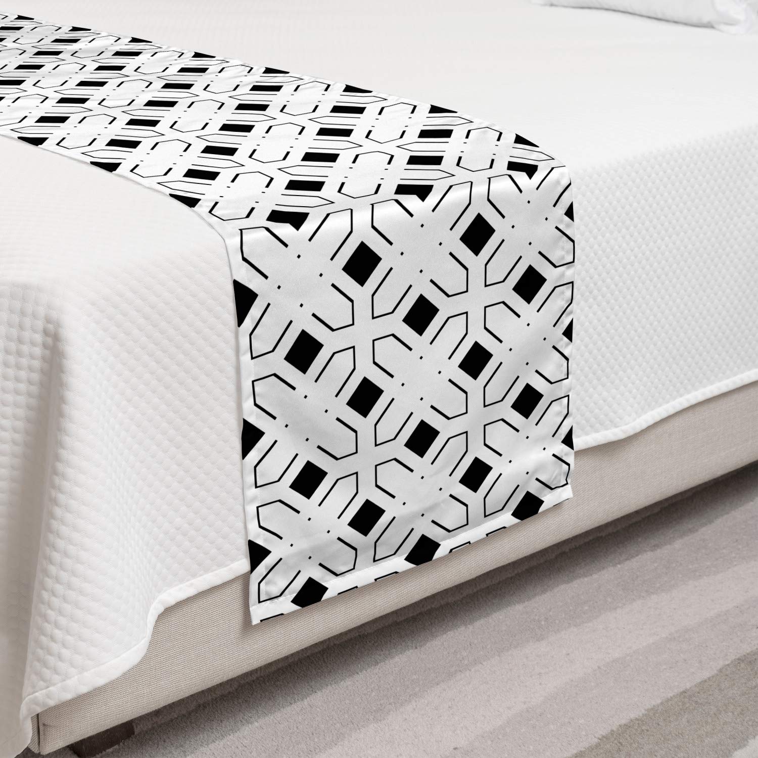Ambesonne Abstract Bed Runner - Geometric Dots & Lines Design in Charcoal Grey & White | Minimalist Monochrome Bed Scarf for Hotels, Homes & Guest Rooms | Perfect for Modern Bedroom Decor & Luxury Bedding Accents
