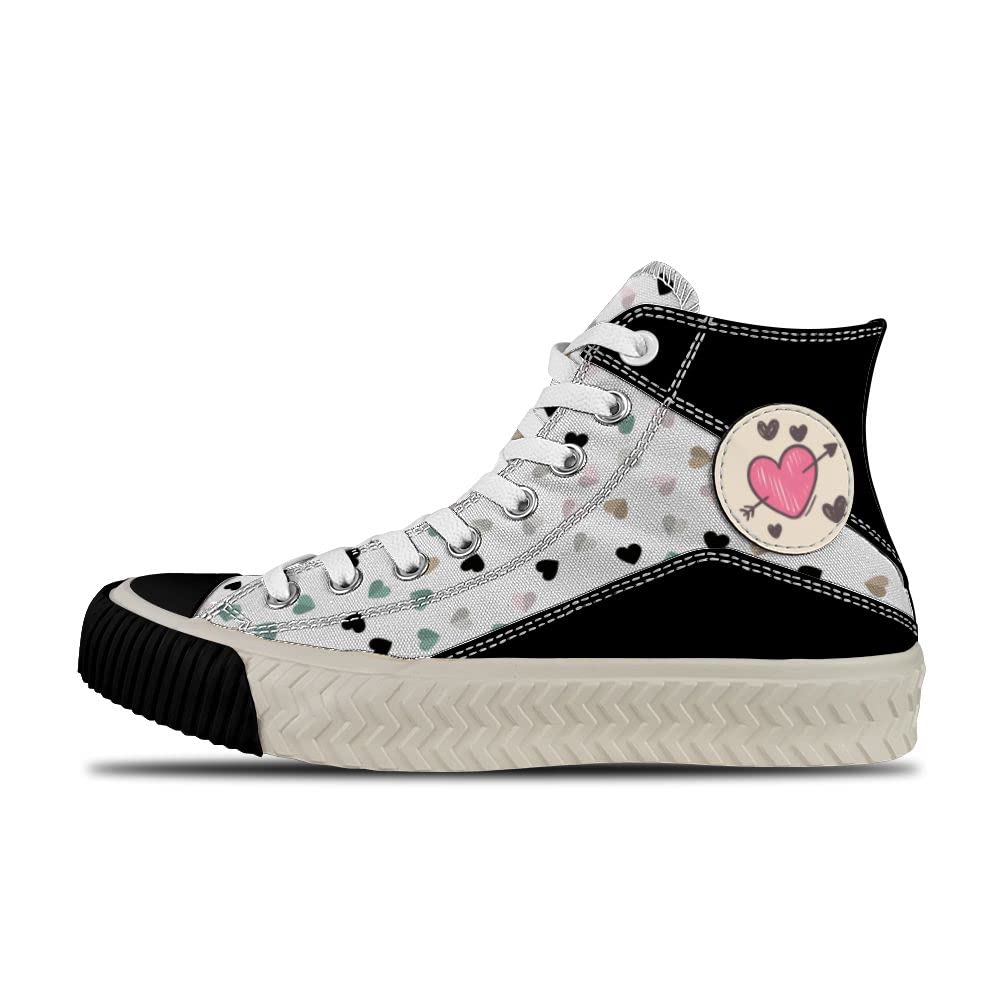 Custom Heart Love Design High Top Sneakers for Women & Men - Non-Slip Tire Bottom Retro Fashion Shoes - Perfect Gift for Couples, Girlfriend, Boyfriend - Great for Dating, Anniversary & Valentine's Day