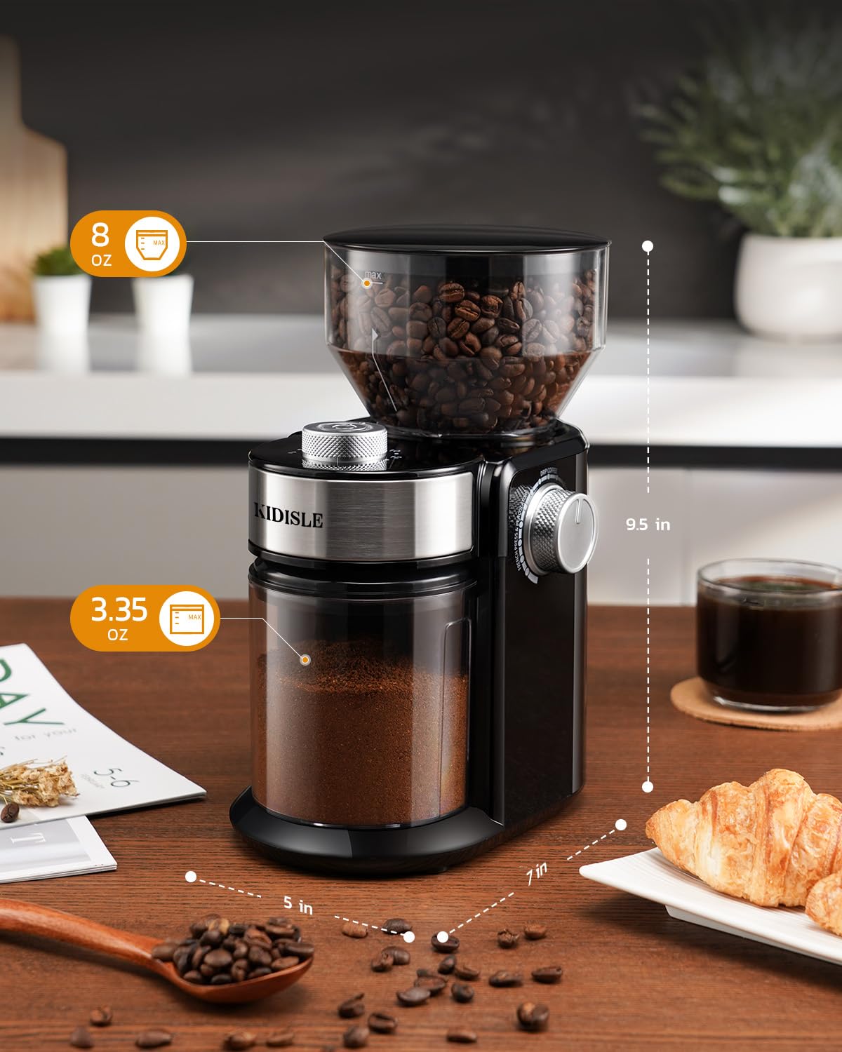 Premium Electric Burr Coffee Grinder 3.0 - Adjustable Flat Burr Mill with 16 Precise Settings for French Press, Drip Coffee & Espresso - 14 Cup Capacity - Perfect for Home, Office & Coffee Shops (Black)