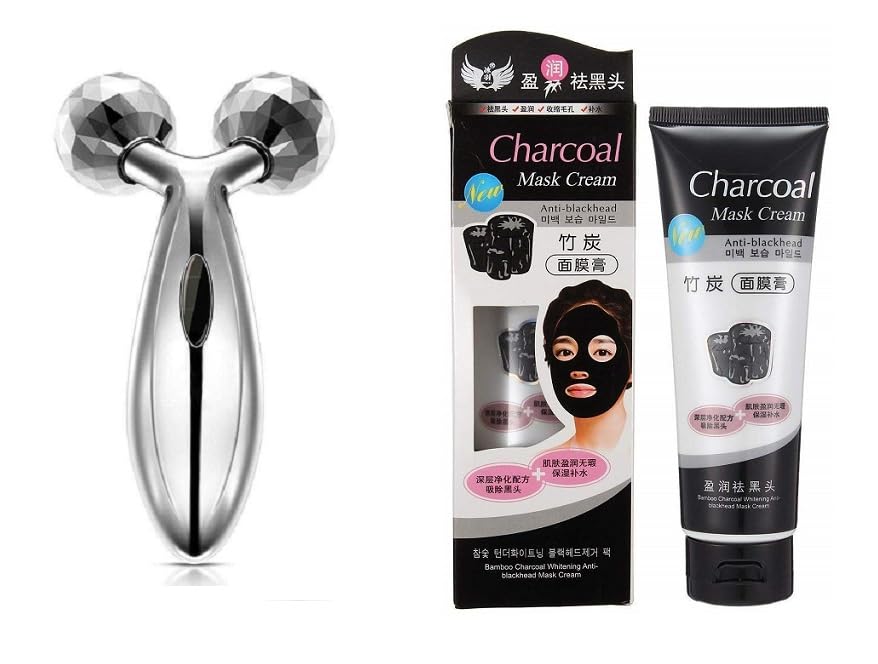 Lusty Soul 3D Manual Face Massager & Charcoal Oil Control Anti-Acne Deep Cleansing Blackhead Remover Set (2-Piece Skincare Kit) - Perfect for At-Home Spa Treatments and Acne-Prone Skin Care Routine