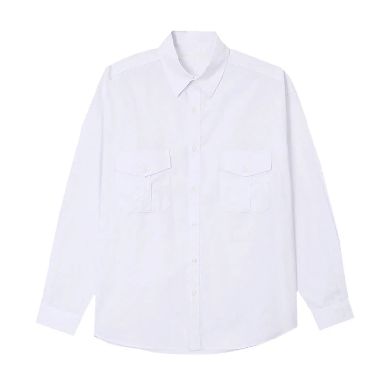 Men's Casual Long Sleeve Shirt - Big Pocket Design, Turn Down Collar, Single Breasted Solid Color Tops for Work & Everyday Wear | Style 9W1224