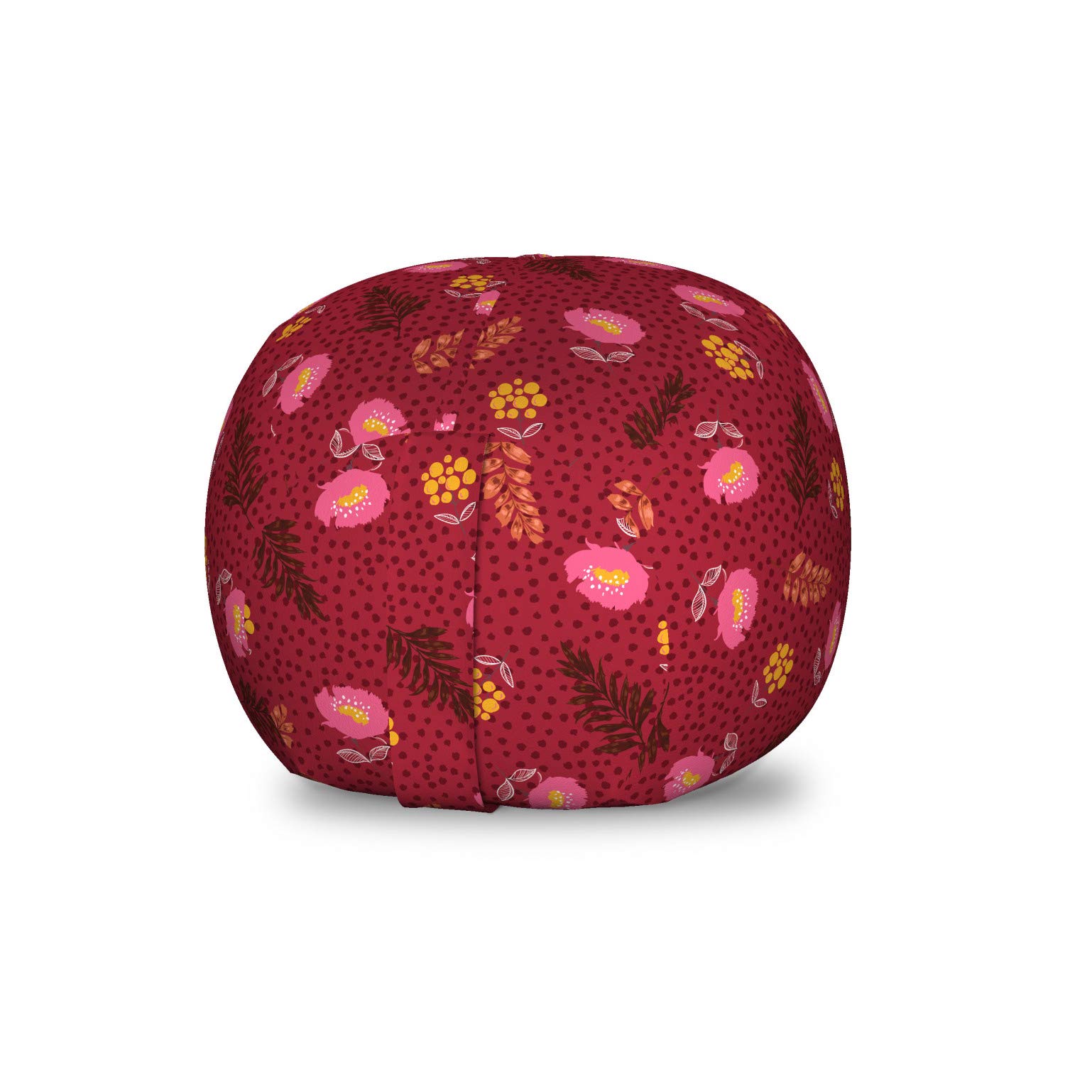 Ambesonne Floral Toy Storage Bag Chair - Washable Stuffed Animal Organizer with Flowers, Forest Leaves & Polka Dots Design - Small Size Ruby Pink - Perfect for Kids' Room, Nursery & Playroom Organization