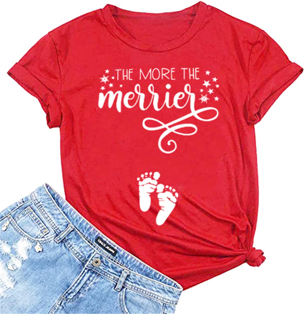 Funny Merry and Pregnant Christmas Maternity T-Shirt - Cute Holiday Pregnancy Announcement Tee for Expecting Moms - Perfect for Christmas Parties, Family Photos & Pregnancy Reveals