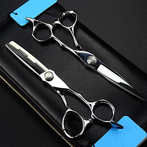 MRXFN Professional 6 Inch Barber Scissors - Japan 440C Stainless Steel Hair Cutting & Thinning Shears Set for Salon & Home Hairdressing | Sharp Silver Hairdressing Scissors for Stylists & DIY Haircuts