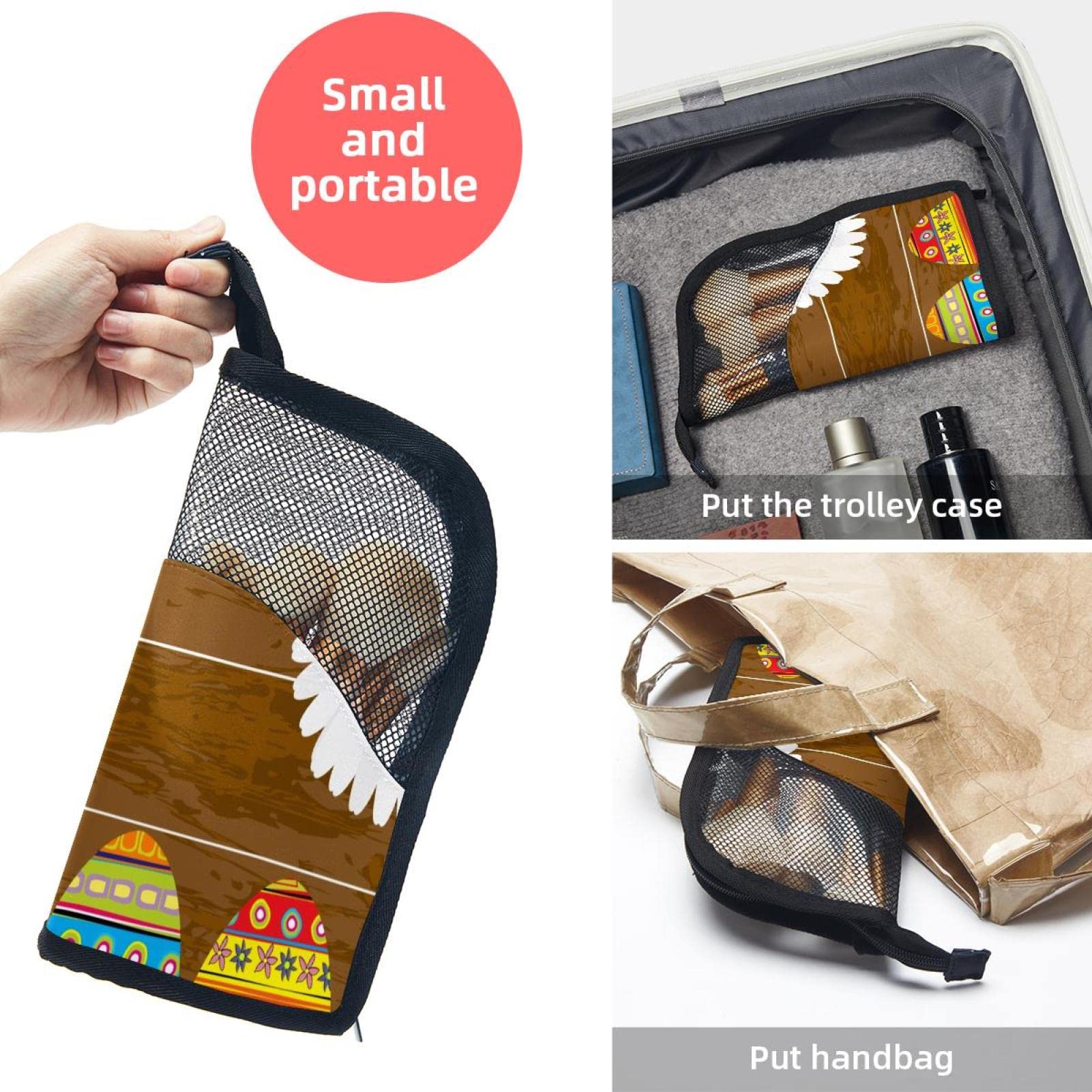 12-Piece Makeup Brush Organizer Bag with Ethnic Style Easter Eggs Daisy Print - Portable Travel Cosmetic Brush Holder Case for Professional Artists & Beginners (Perfect for Travel, Home & Salon Use)