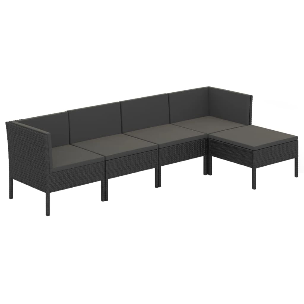 vidaXL 5-Piece Patio Lounge Set - Outdoor Sectional Sofa with Cushions, Modern Farmhouse Black Poly Rattan Furniture for Garden, Deck, Poolside & Backyard Relaxation