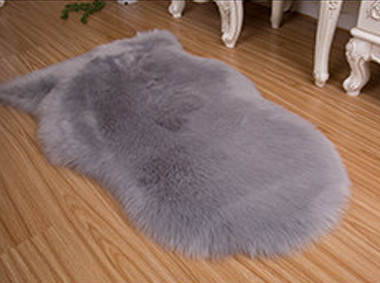 Luxury Faux Sheepskin Chair Cover - Soft Shaggy Seat Pad & Area Rug (2.5x4 Feet, Grey) for Bedroom, Sofa, Floor - Cozy Home Decor & Winter Warmth Accessory