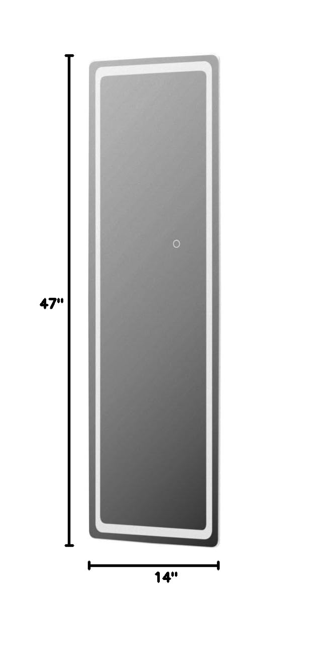 LVSOMT 47x14 Inch Full Length LED Lighted Mirror - Over The Door Hanging & Wall Mounted Full Body Mirror with Lights for Bedroom, Living Room, Dressing Room (White) - Perfect for Makeup, Outfit Checks & Home Decor