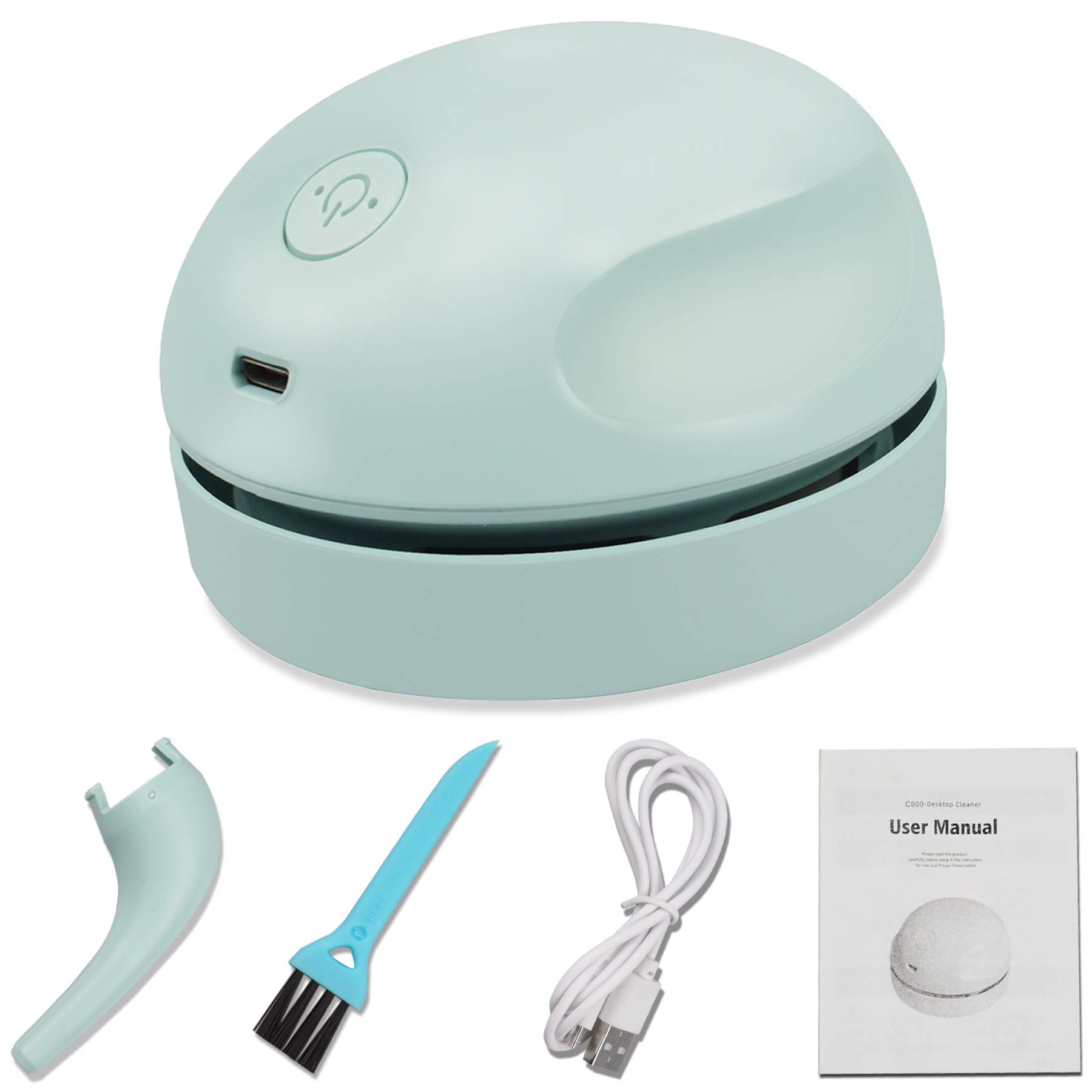 USB Powered Mini Desktop Vacuum Cleaner - Portable Dust Buster with Detachable Nozzle & Cleaning Brush | Light Green | Ideal for Keyboard, Piano, Car, Office & Home Use