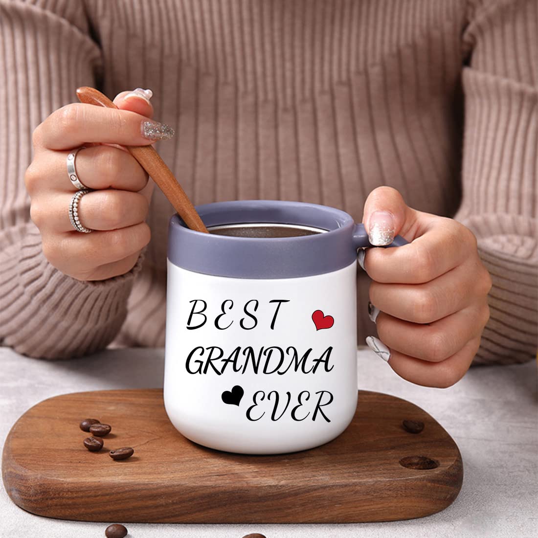 **Insulated Travel Tea & Coffee Mug with Handle and Lid - Perfect Gift for Grandma, Women, Birthday, Christmas & Mother's Day - Ideal for Home, Office & Travel**