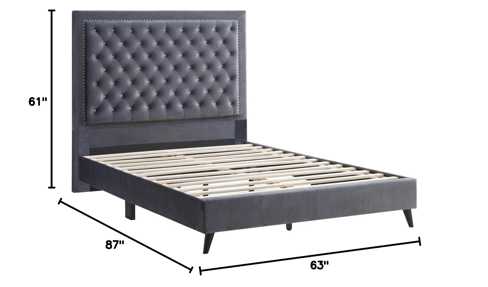 Glory Furniture Alba Velvet Upholstered Queen Size Bed Frame in Gray - Luxurious Modern Bedroom Furniture for Master Suite or Guest Room