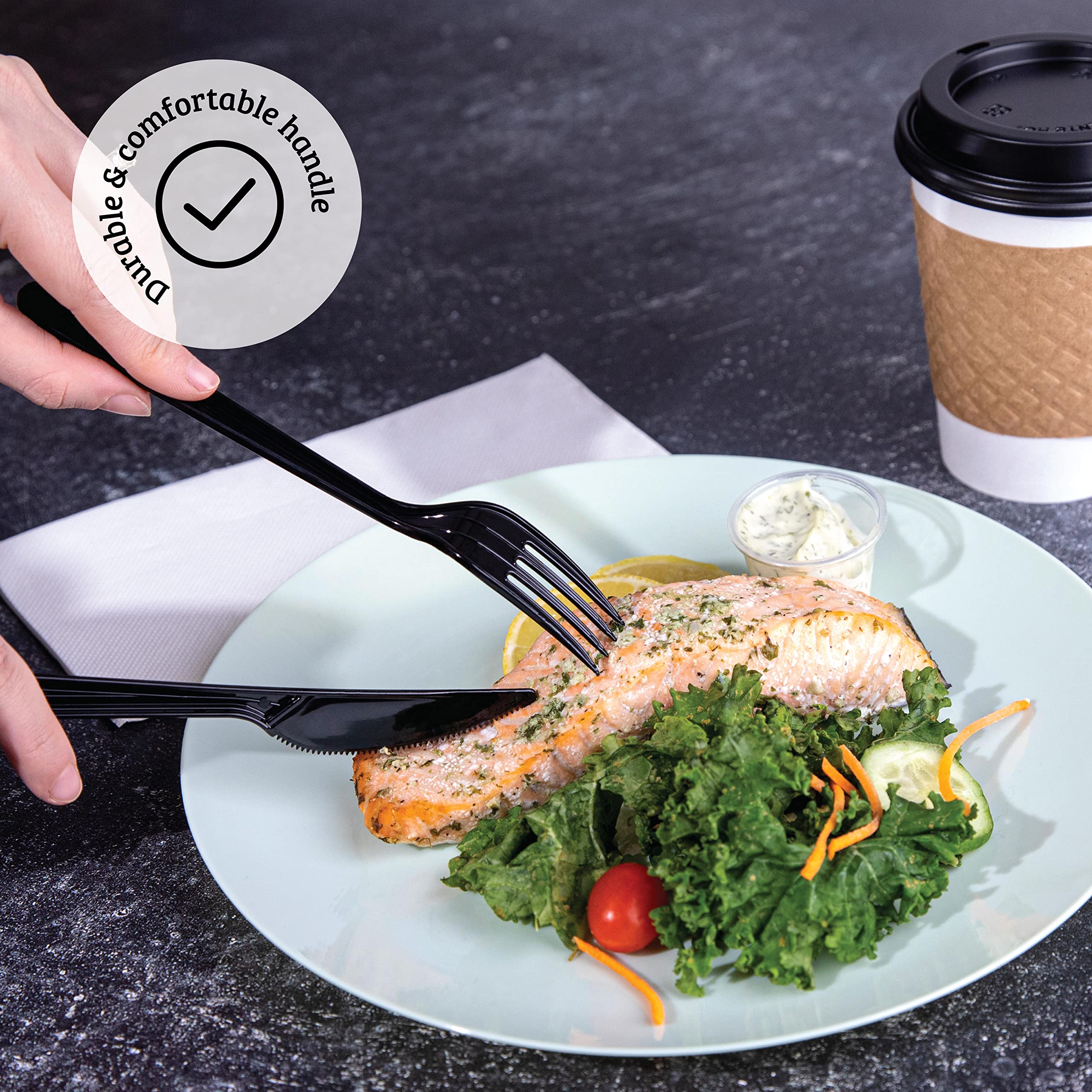 PLASTICPRO 50 Pack Heavy Duty Black Plastic Knives - Disposable Cutlery Set for Parties, Picnics, BBQs & Catering Events