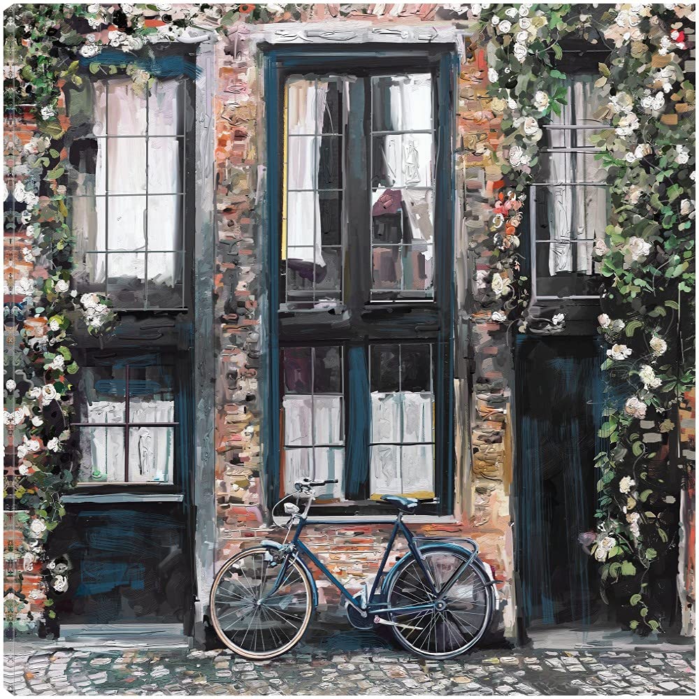 Bicycle Fine Art Canvas Wall Decor - Hand Painted Modern Abstract Painting for Living Room, Bedroom, Office & More - Ready to Hang 32x32 Inch - Perfect for Home, Cafe & Restaurant Decor