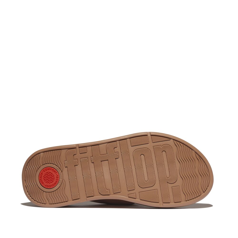 FitFlop F Mode Knot Soft Leather Toe Post Flatform Sandals for Women - Classic Tan | Comfortable Summer Beach Walking Shoes for Vacation & Casual Outings