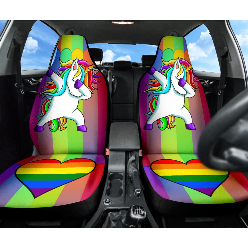 Rainbow Unicorn Car Seat Covers - LGBT Pride Heart Design - Soft & Durable Universal Fit - Perfect for Pride Month, LGBTQ+ Events & Unique Car Decor