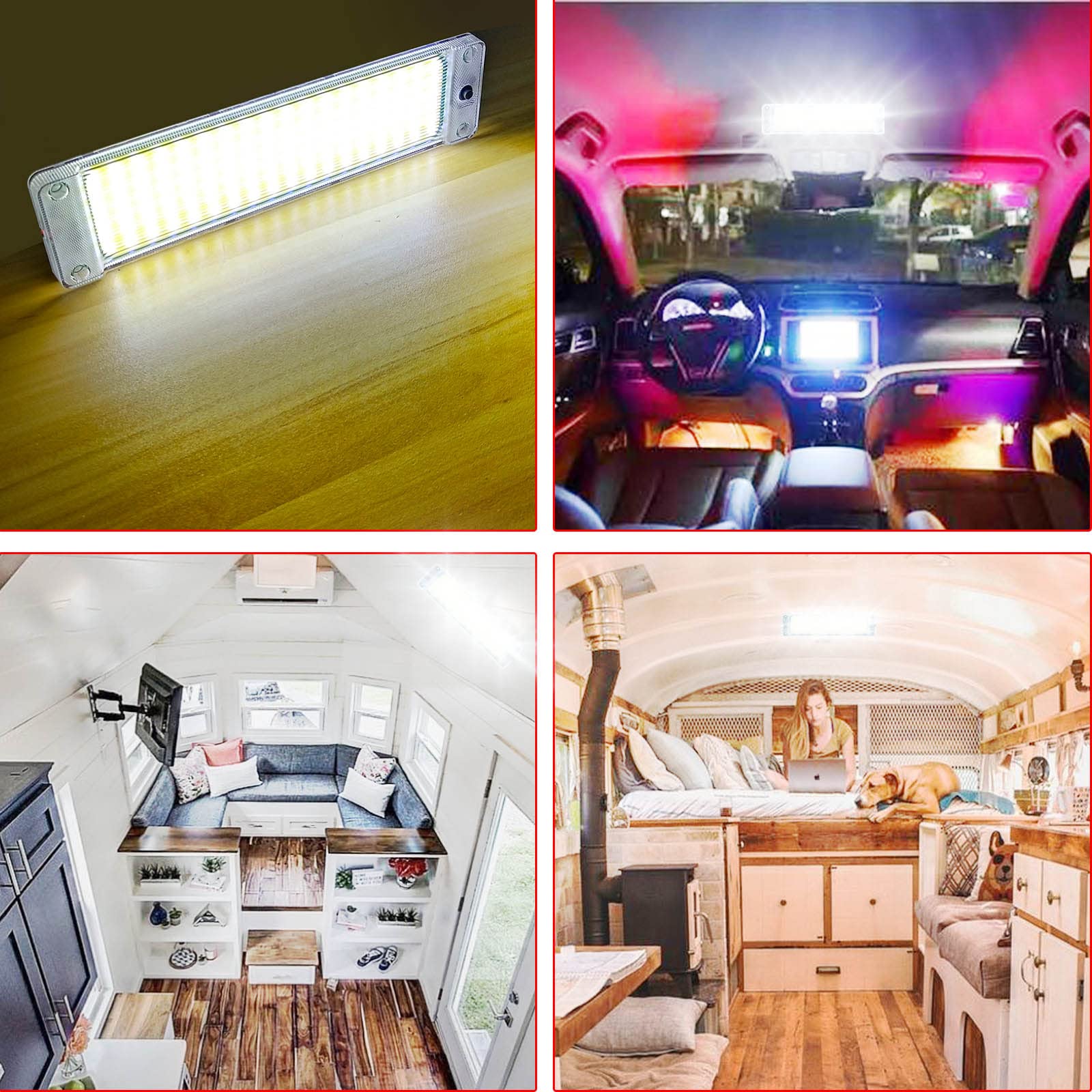 2PCS LED Interior Light Bar - 108 LED Universal Car Ceiling Roof Lights with On/Off Switch - White COB Lighting for Van, Truck, RV, Camper & Boat - Perfect for Night Driving & Interior Illumination