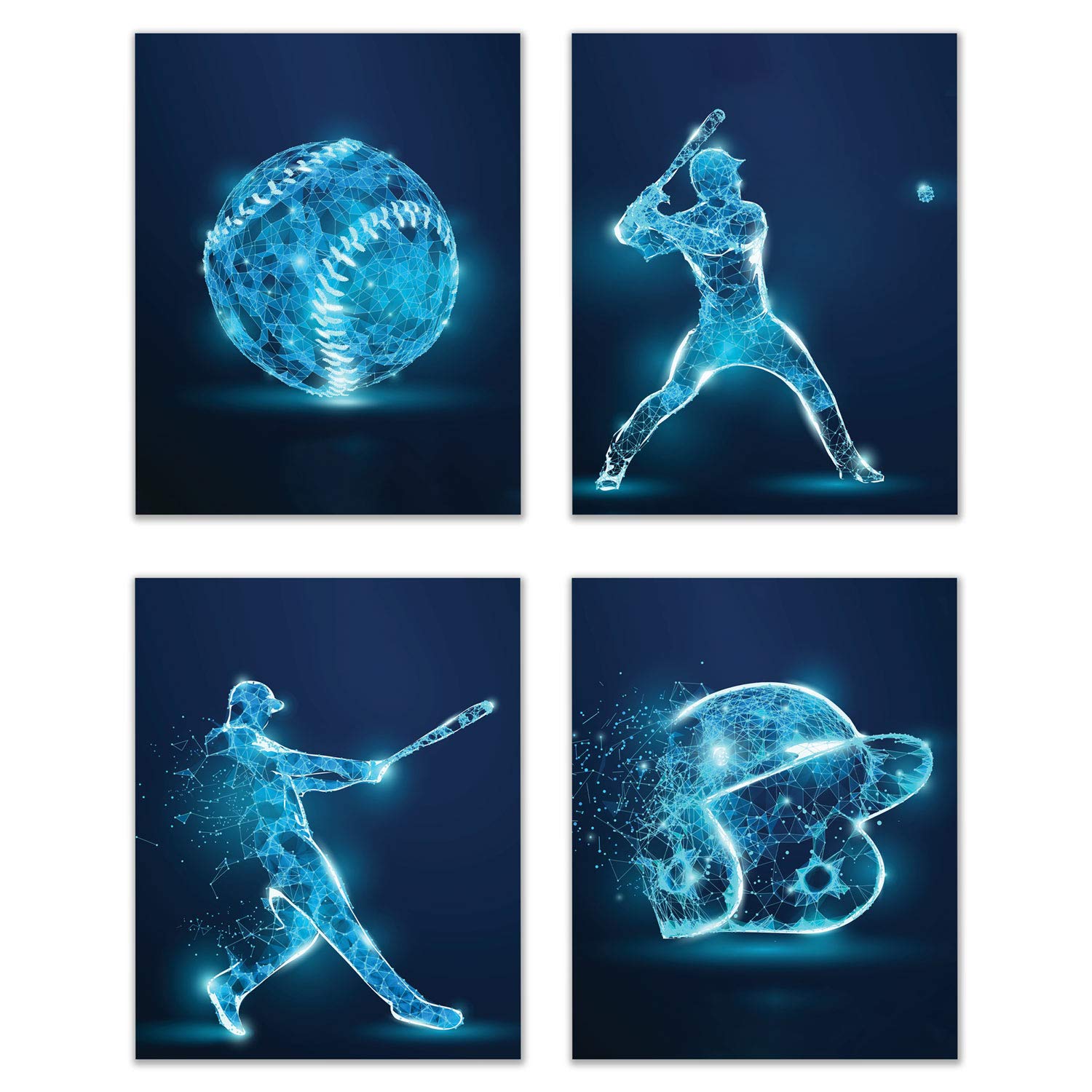 Summit Designs Baseball Wall Art Prints - Set of 4 (8x10) Unframed Baseball Posters for Men, Kids & Teens - Perfect for Bedroom, Man Cave & Boys Room Decor - Sports Themed Wall Art for Baseball Fans & Home Decoration