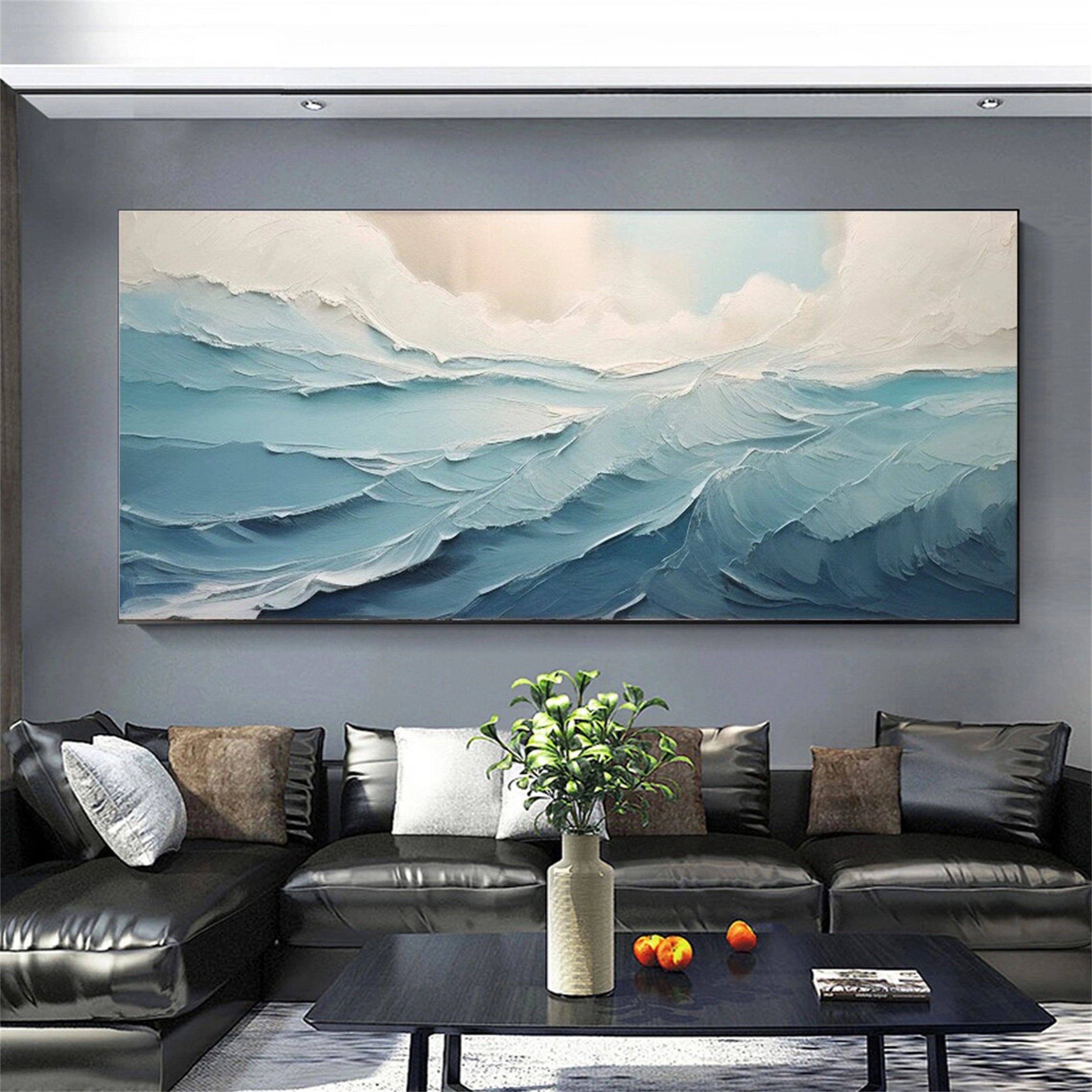 Ocean and Sky Painting #OS 100 - Handmade Canvas Wall Art for Home Decor, Office & Living Room - Perfect for Coastal, Beach House or Nature Inspired Interior Design