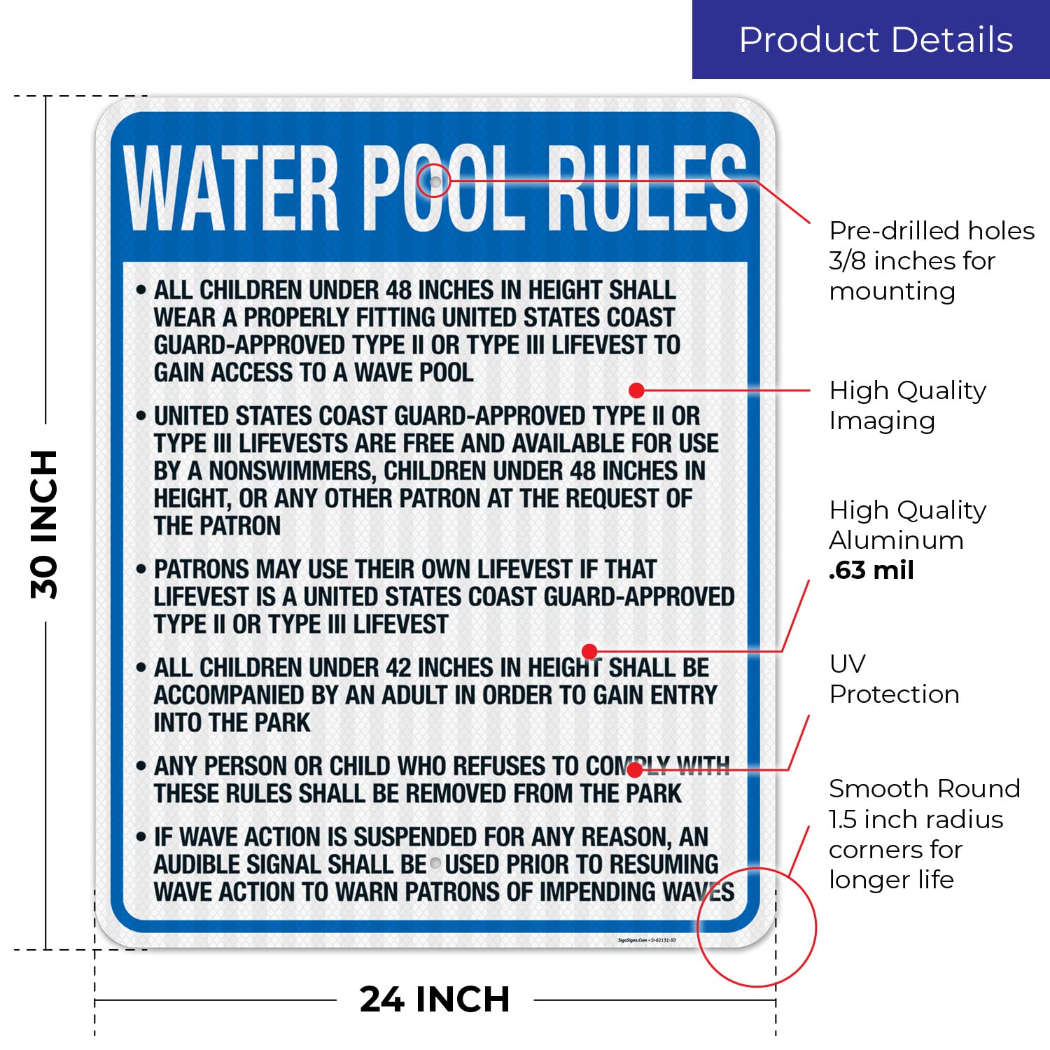 Ohio Pool Safety Signs - 24x30 Inches Water Rules Sign, Compliant with State of Ohio Pool Code | 3M EGP Reflective .080 Aluminum, Fade Resistant | Made in USA | Perfect for Public Pools, Water Parks & Backyard Swimming Areas
