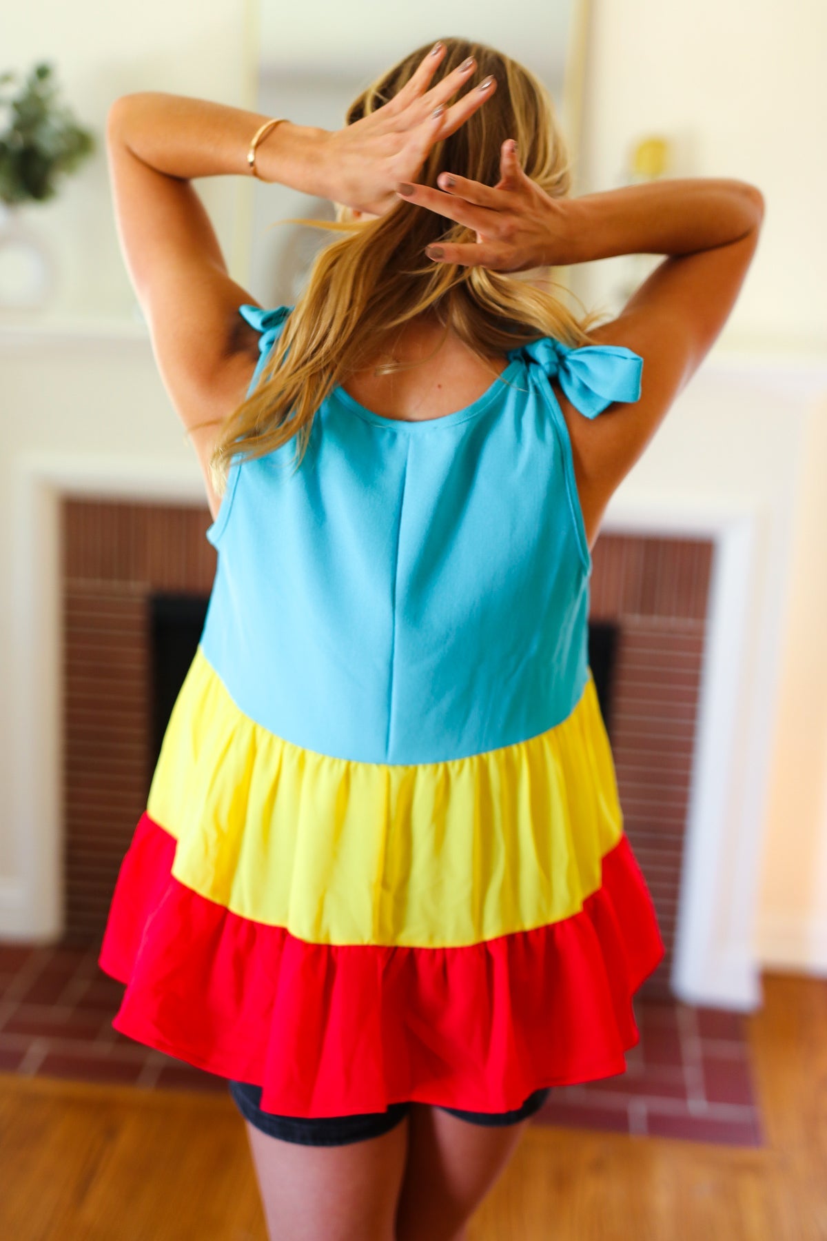 Elegant Multicolor Tiered Shoulder Tie Bow Crepe Blouse for Women | Casual & Party Wear | Perfect for Dates, Office & Special Occasions