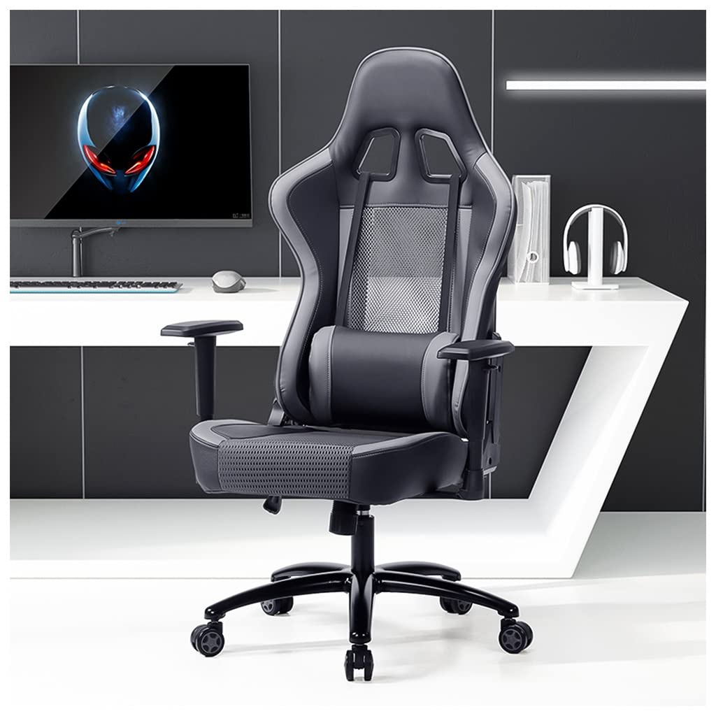 Ergonomic Gaming Chair with Lumbar Support - Breathable High Back Office Computer Chair, Racing Style Reclining Swivel Chair, Adjustable Height for Home & Work (Black) - Perfect for Gamers, Remote Workers & Home Office