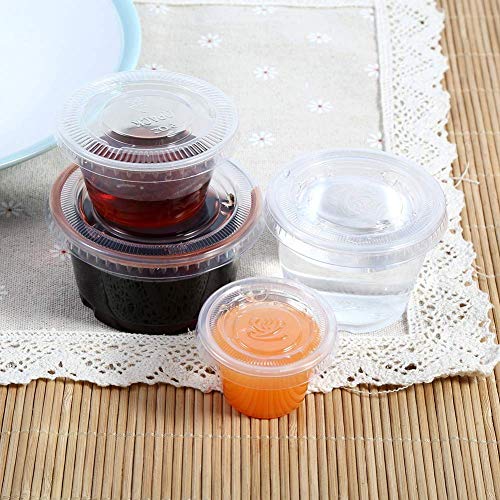 50Pcs Clear Plastic Sauce Cups with Lids - 4oz Souffle Cups for Food Storage, Takeaway, Chutney & Hot Sauces - Perfect for Restaurants, Catering & Home Meal Prep