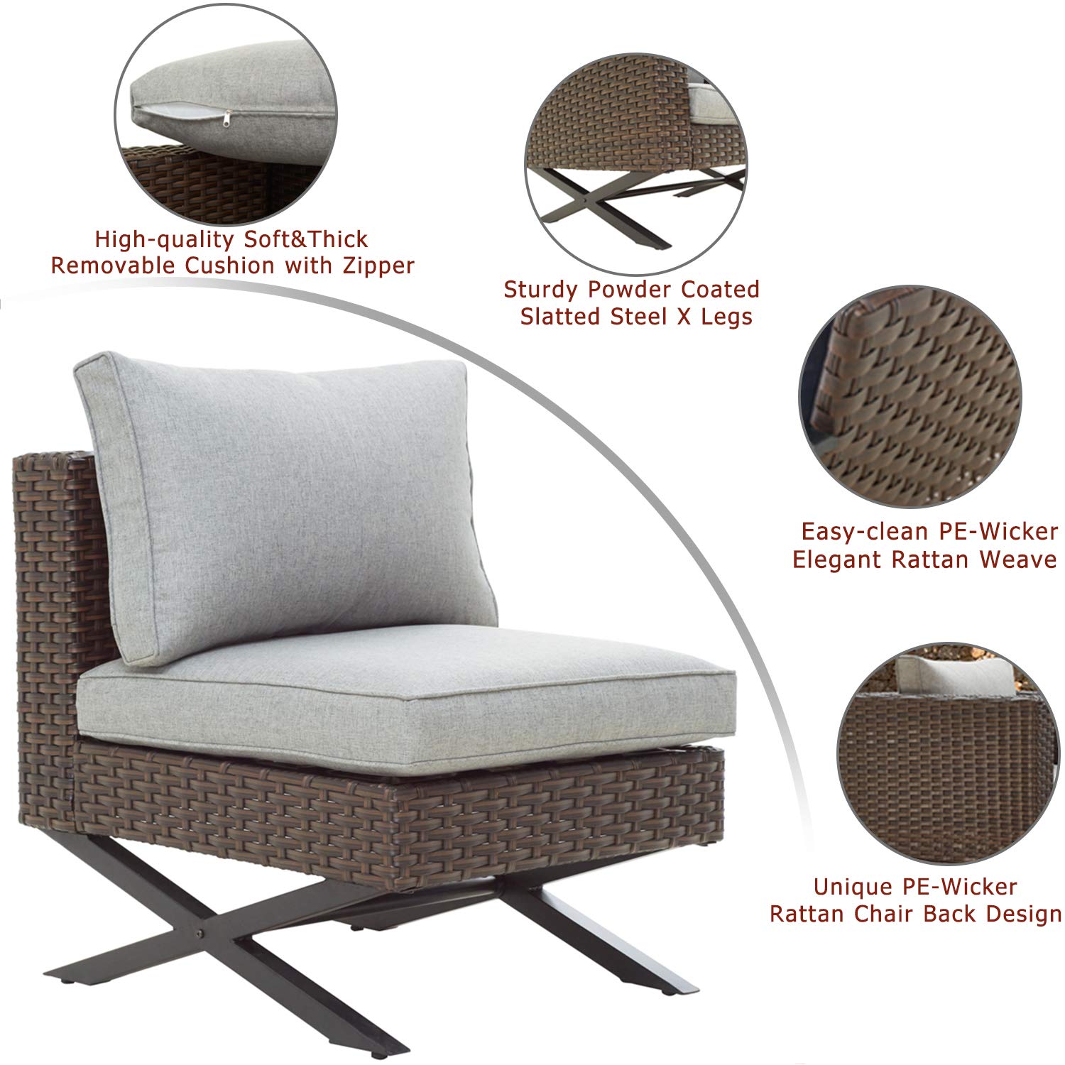 Festival Depot Wicker Patio Chair - Armless Rattan Dining Chair with Thick Cushions, All-Weather Outdoor Furniture for Garden, Yard, Poolside - Perfect for Relaxing, Dining & Entertaining Outdoors