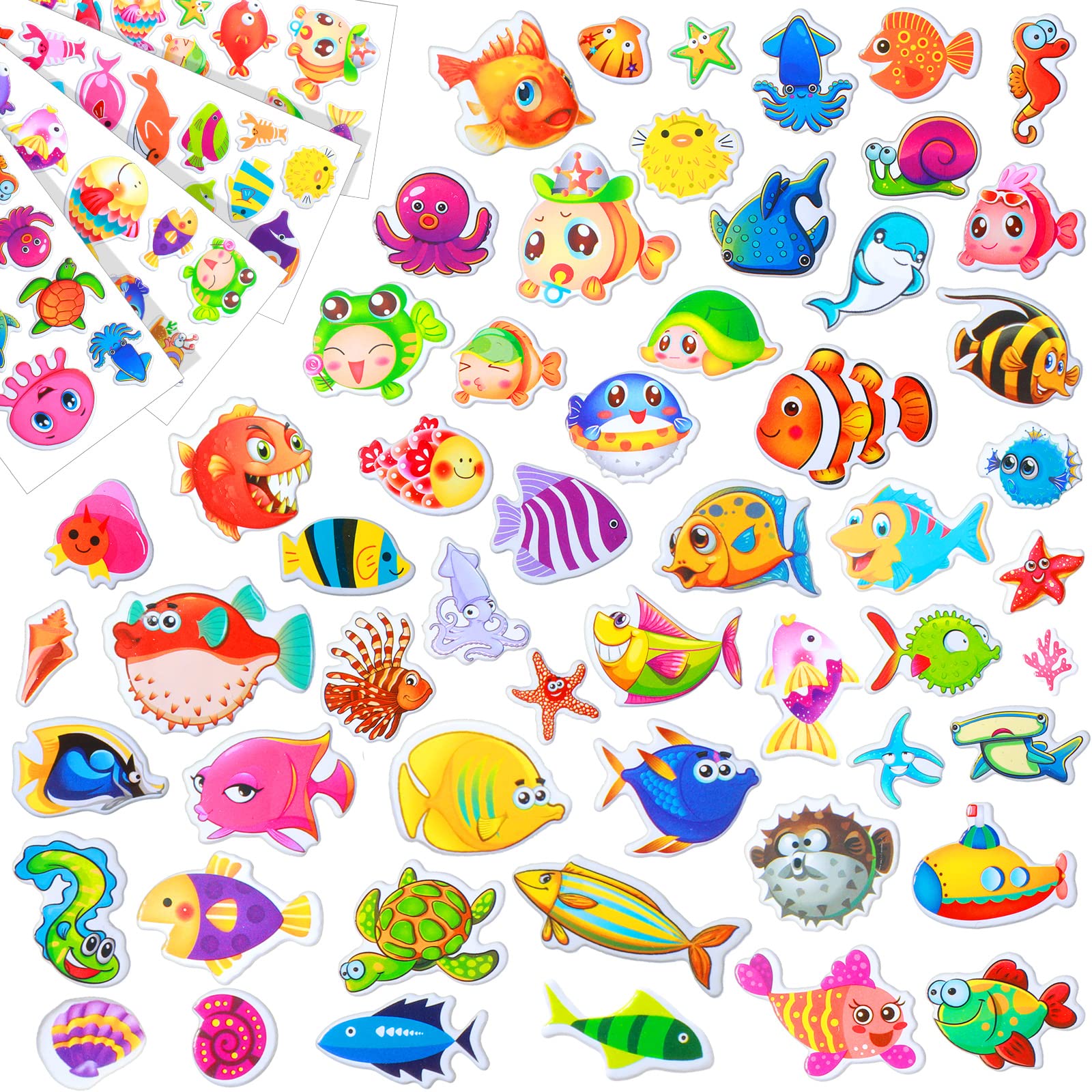 3D Puffy Ocean Fish Stickers for Kids - 582 Pieces Foam Sea Life Animal Stickers for Scrapbooking, Journaling, DIY Crafts & School Projects - Perfect for Underwater Theme Decorations & Creative Play