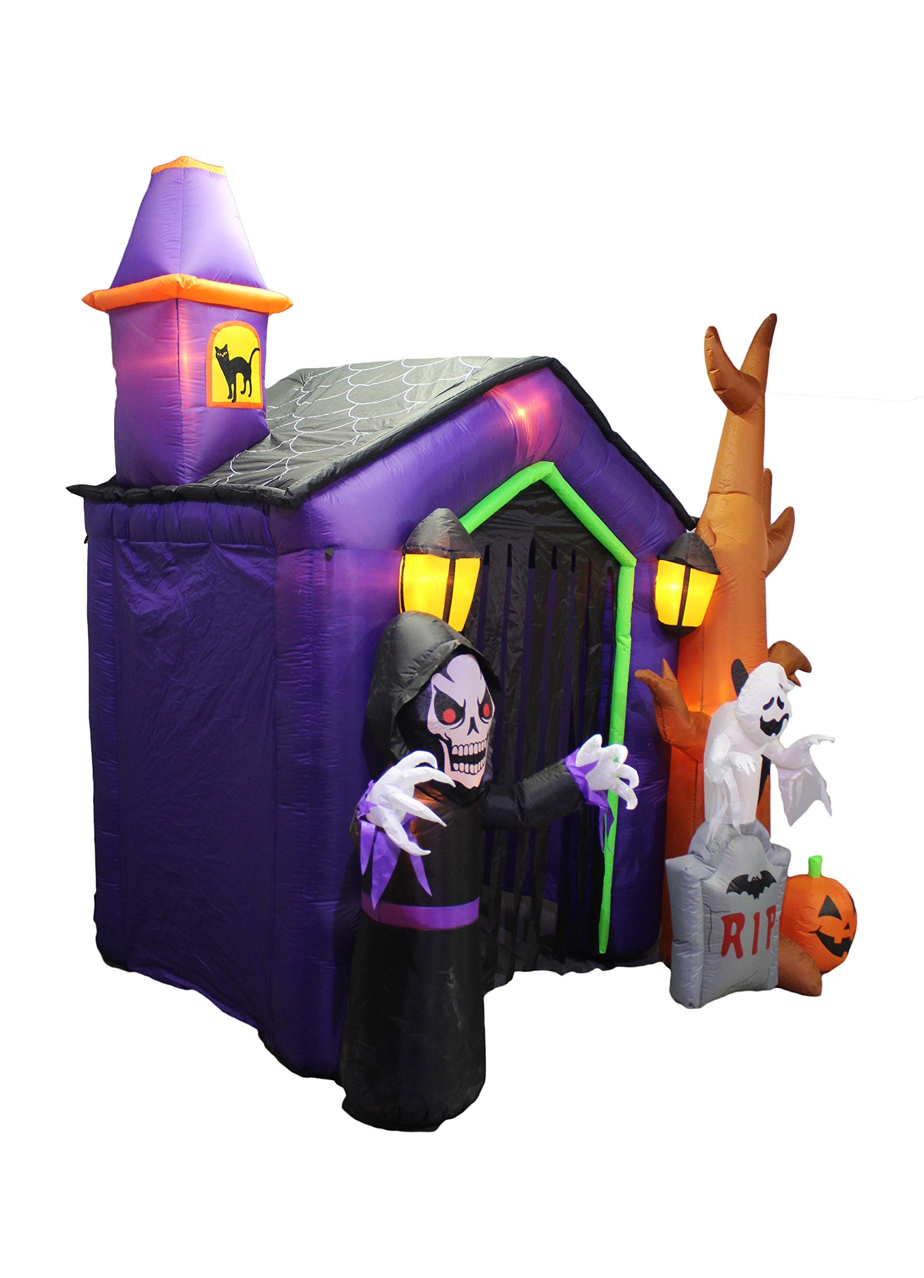 8.5 Foot Halloween Inflatable Haunted House Castle with Skeleton, Ghost, Tree & Pumpkin Lights - Indoor/Outdoor Holiday Decor for Yard, Party & Haunted House Themes - Blow Up Halloween Decoration for Spooky Atmosphere