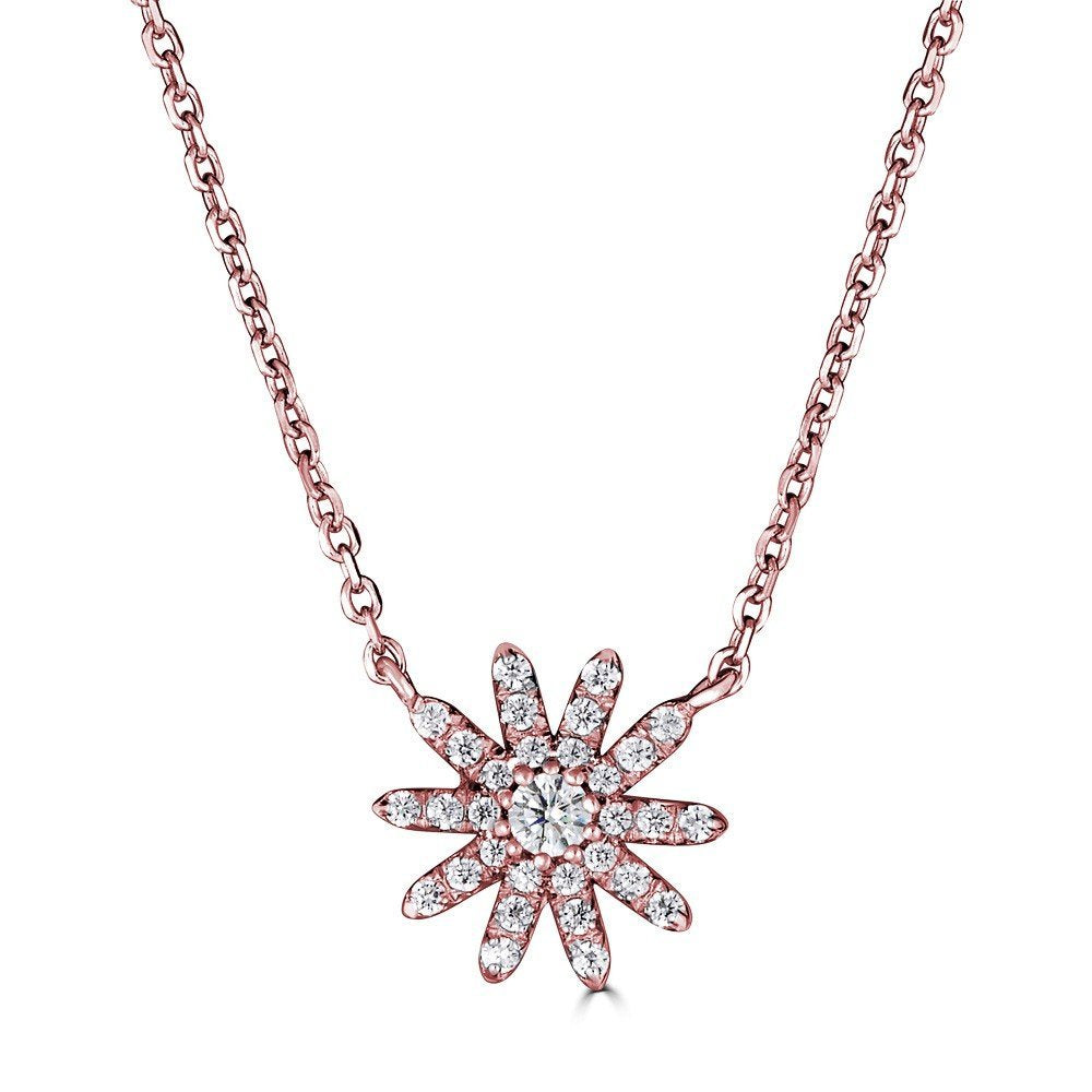 14K Gold 0.15 CTW Diamond Flower Pendant Necklace for Women - Elegant Jewelry Gift for Anniversary, Valentine's Day & Special Occasions
