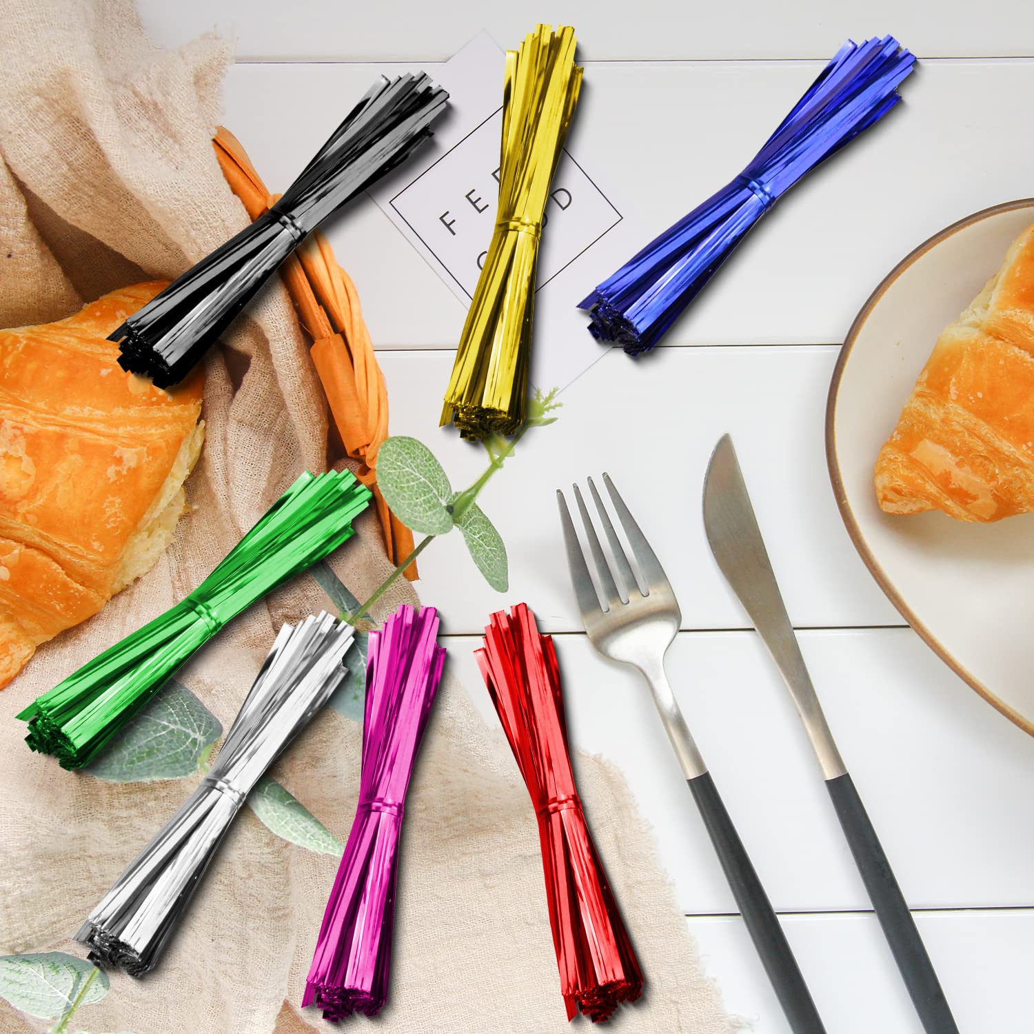 700 Pcs 4-Inch Metallic Twist Ties for Bread Bags, Bakery, Candy, Coffee & Goodie Bags - Yellow, Blue, Rose Red, Green, Silver, Black | AcootruingK009 | Perfect for Sealing, Organizing & Gift Packaging