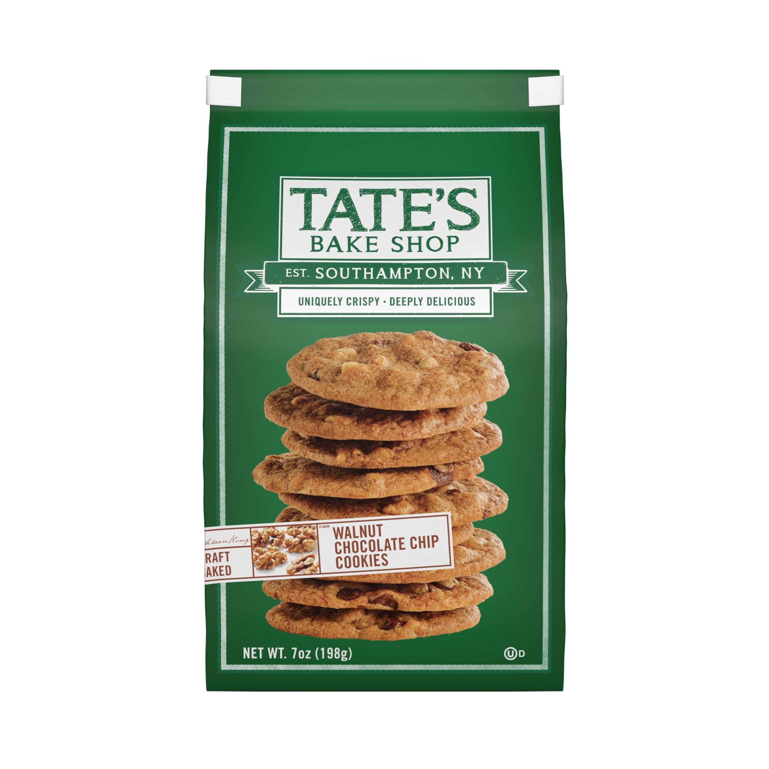 Tate's Bake Shop Walnut Chocolate Chip Cookies - 7 oz Pack | Crunchy Homemade Style Cookies with Walnuts & Chocolate Chips | Perfect for Snacking, Gifts & Party Desserts