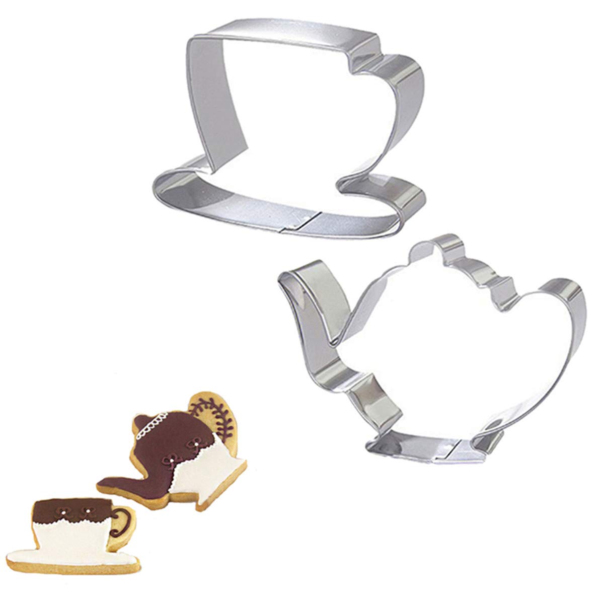 Stainless Steel Teapot & Tea Cup Cookie Cutter Set (2Pcs) - DIY Fondant, Pastry, Biscuit Baking Mold for Cake Decorating | Perfect for Tea Party, Baking Gifts & Holiday Cookie Making