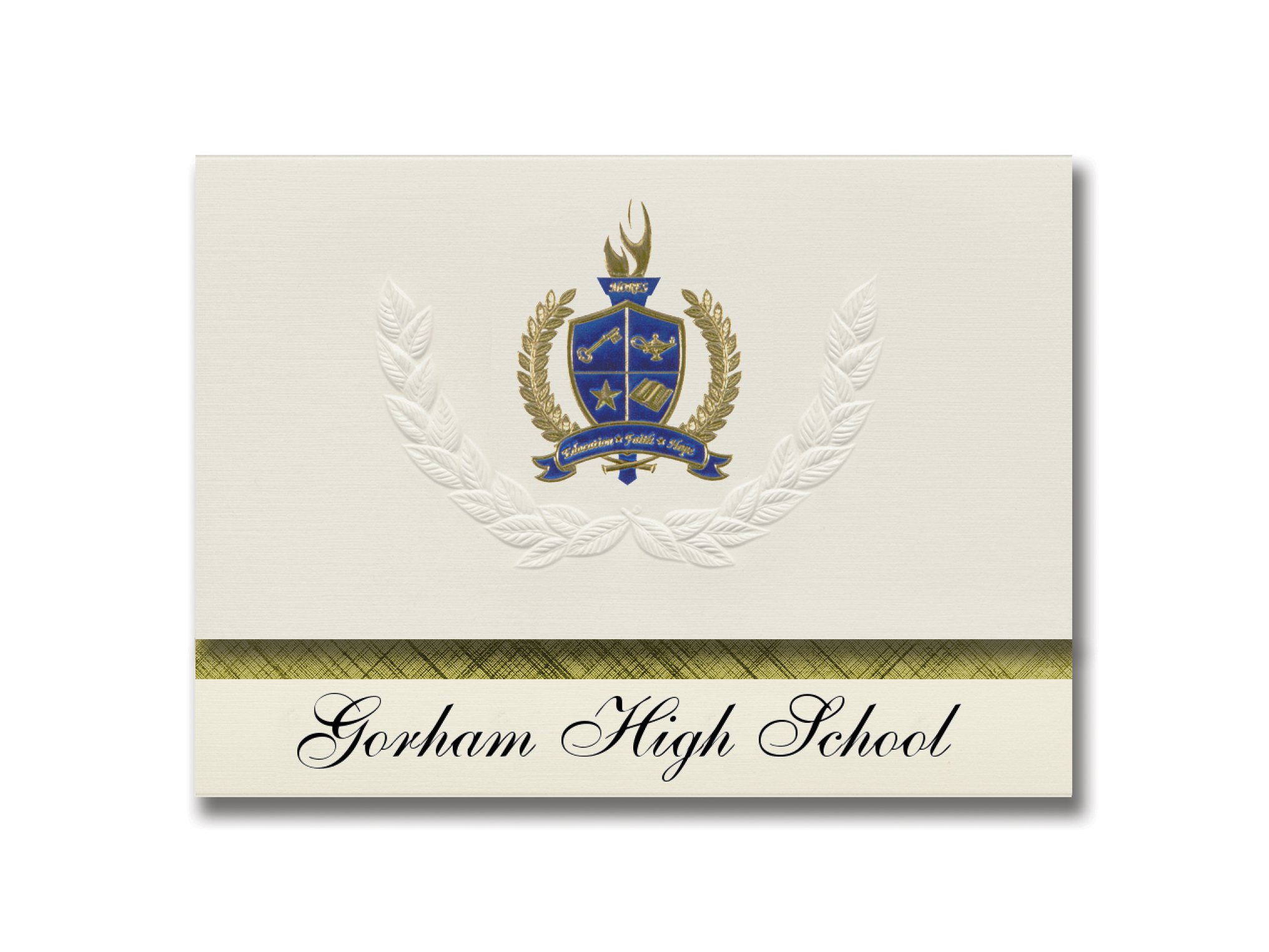 Gorham High School Graduation Announcements - Presidential Style Elite Package of 25 with Gold & Blue Metallic Foil Seal - Perfect for ME Graduates & Commencement Ceremonies
