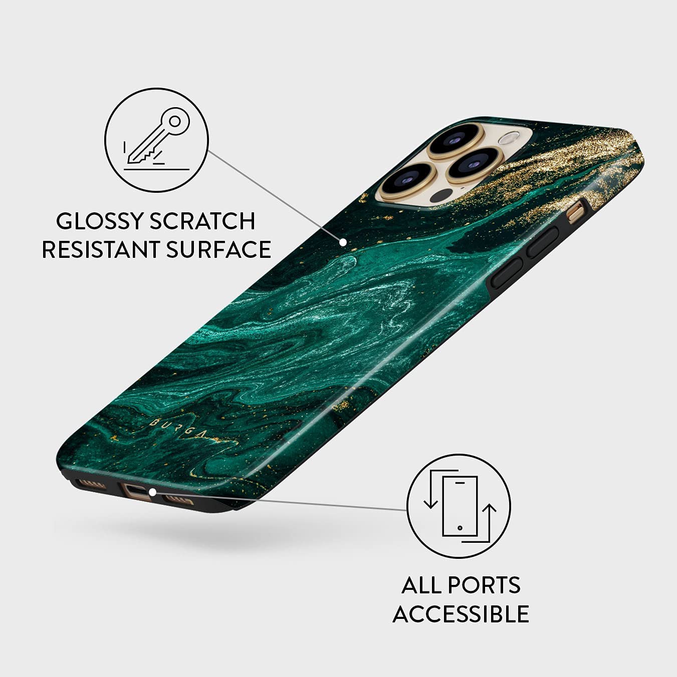 BURGA iPhone 13 PRO Case with Metal Ring Stand Holder - 360° Rotating Finger Grip Kickstand, Heavy Duty Shockproof, Fashionable & Cute Design for Girls (Emerald Pool) - Perfect for Work, Travel, and Everyday Use