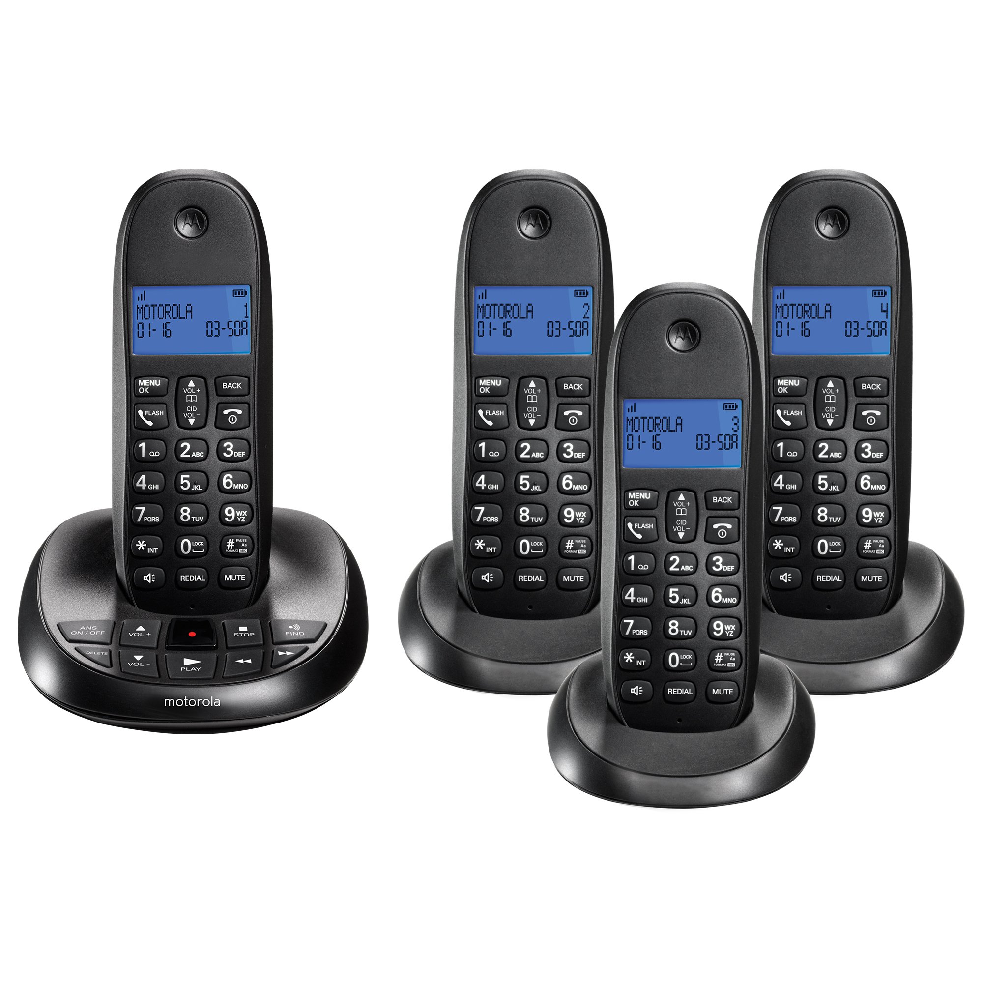 Motorola DECT 6.0 Digital Cordless Phone with Answering System & 4 Handsets - C1014LX - Ideal for Home Office, Large Houses & Multi-Room Communication