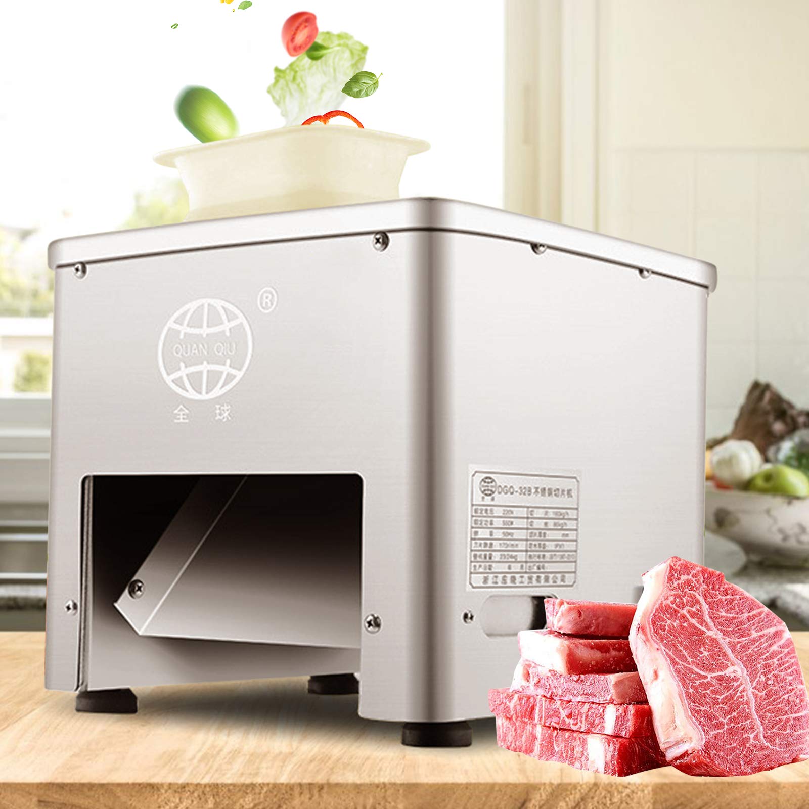 Commercial Meat Cutter Machine 85mm Blade - Automatic Slicer for Beef, Pork & Poultry - Stainless Steel Electric Meat Slicer (350lb/h) with Strip & Cube Cutting - 110V US Plug for Restaurants, Butcher Shops & Catering Services