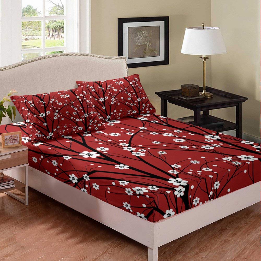 Burgundy Rose Flower Bed Sheet Set for Kids - Queen Size 3-Piece Bedding Set with Elegant Small Floral Design, Warm & Chic Bed Cover for Boys & Girls | Perfect for Kids' Bedrooms, Guest Rooms & Cozy Decor