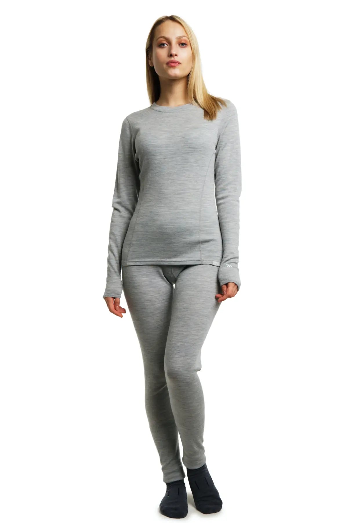 Women's 250 GSM Merino Wool Thermal Underwear Set - Gray Heather - Warm Base Layer for Winter, Hiking & Outdoor Activities