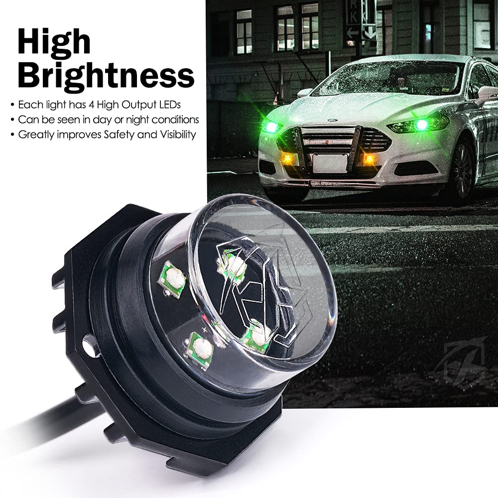 Xprite Amber Green LED Hideaway Strobe Lights Kit - 20 Flashing Patterns with Control Panel for Headlights, Taillights & Fog Lights - 8PCs Emergency Vehicle Lighting for Trucks, SUVs, Vans & Cars - Perfect for Roadside Emergencies, Construction Zones & Security Vehicles