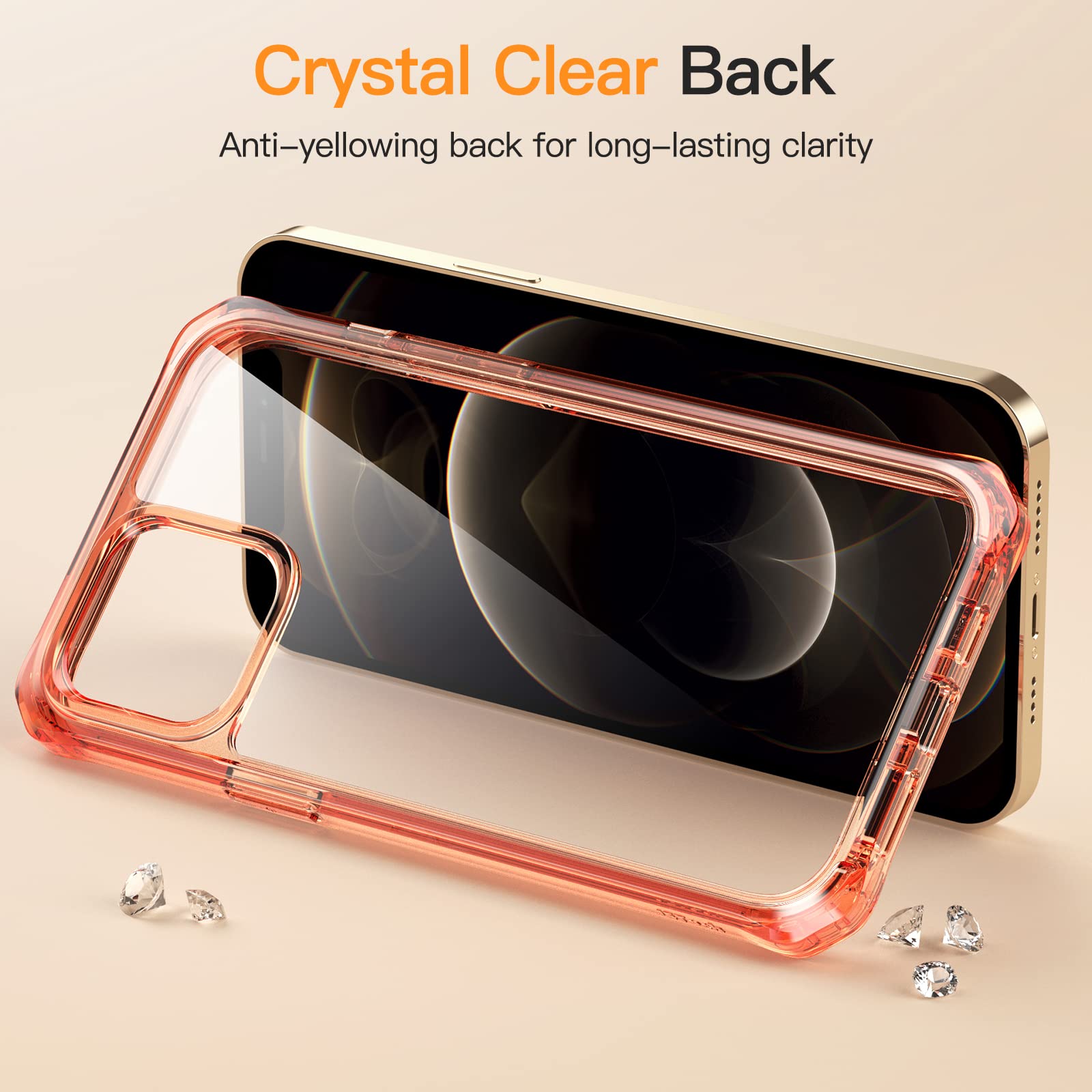 JETech iPhone 12 Pro Max Case 6.7 Inch with 2-Pack Tempered Glass Screen Protector - 360° Full Body Shockproof Bumper Phone Cover, Clear Back Protective Case (Rose Gold) | Perfect for Outdoor Activities, Work & Daily Use