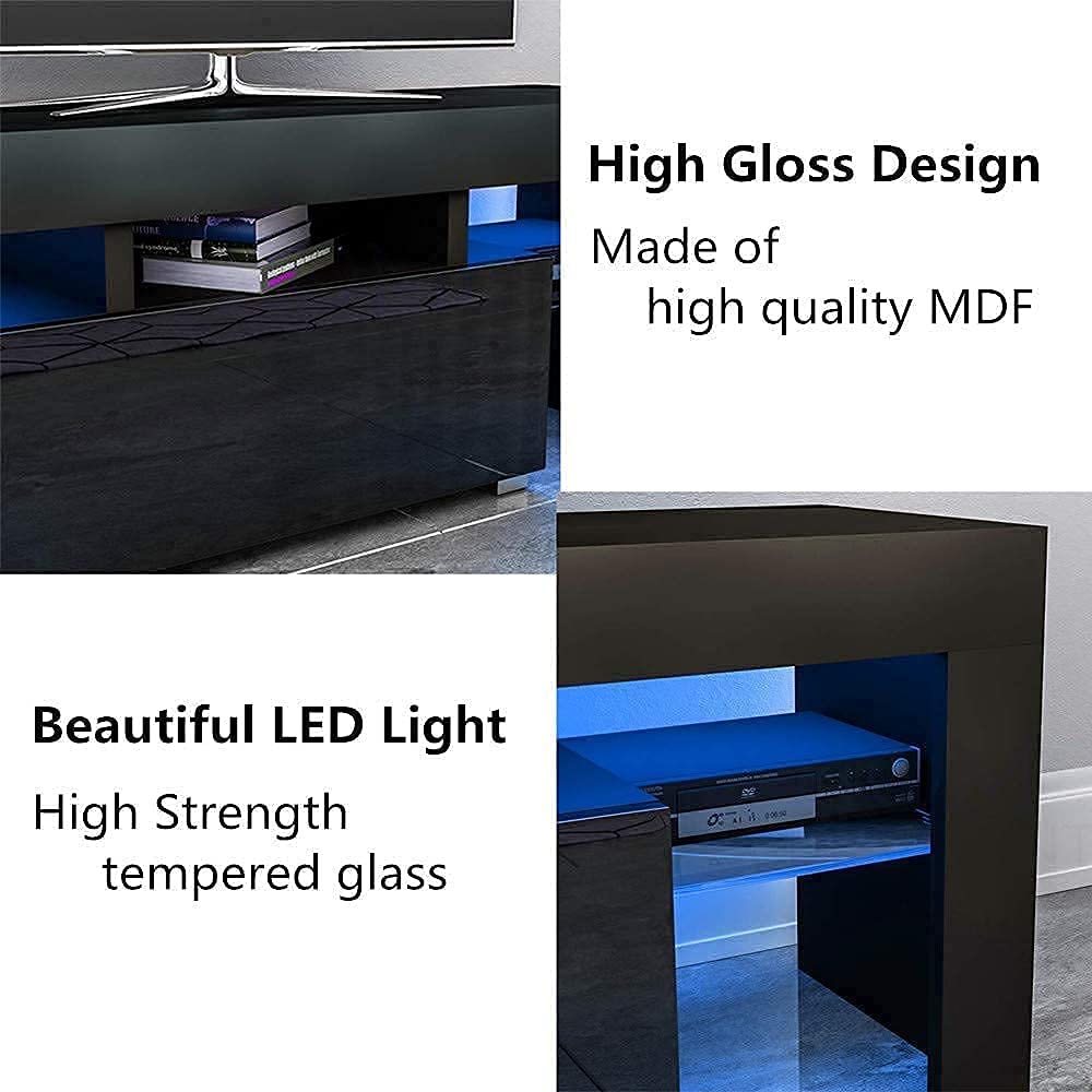 Modern LED TV Stand with Single Drawer - Black Entertainment Center Cabinet for 50-55 Inch TVs - Living Room & Bedroom Furniture for Home Theater Setup