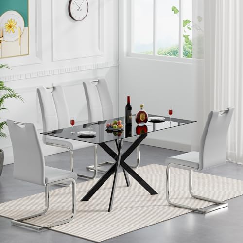 Black2-table With 4 Grey Chairs