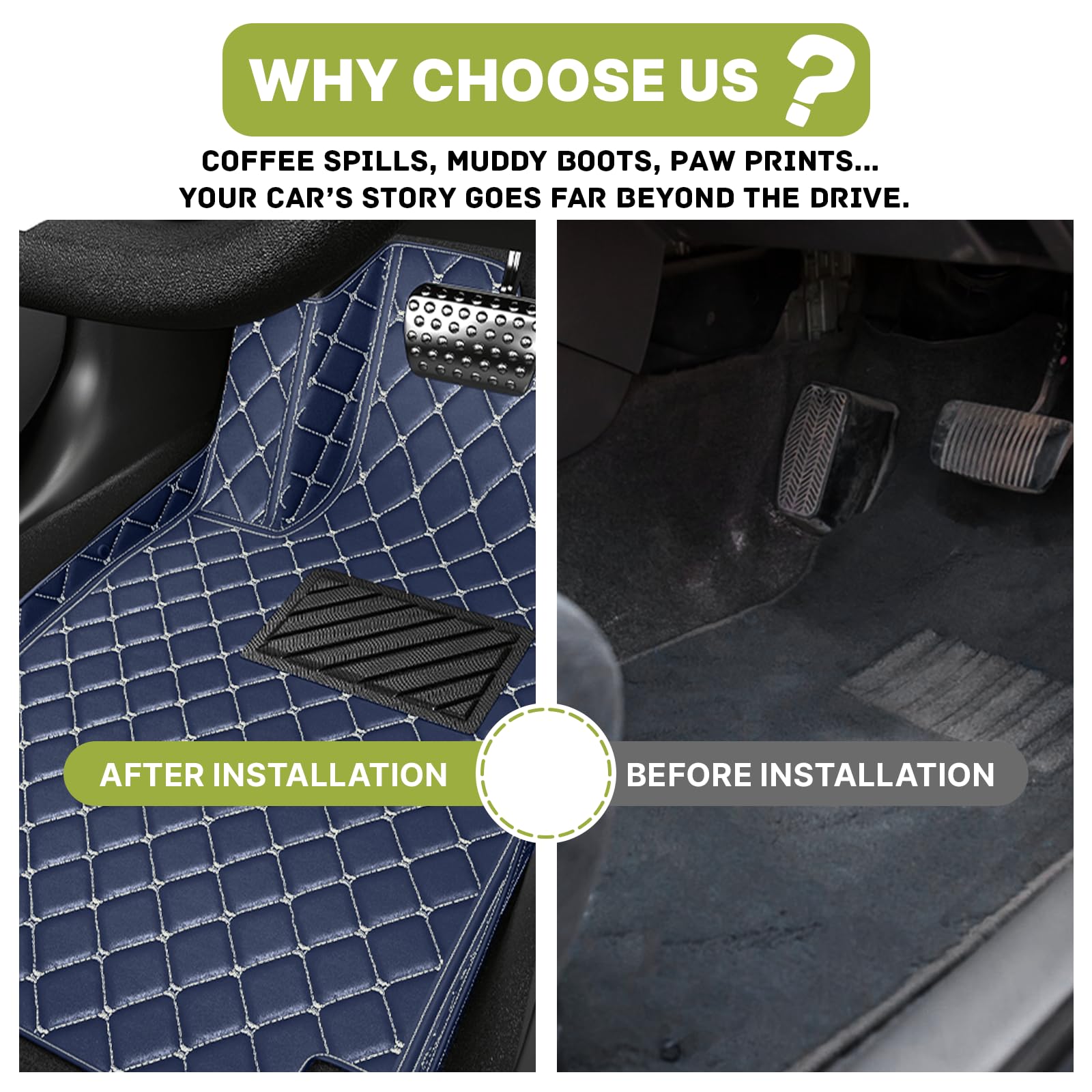 Custom Fit All-Weather Non-Slip Leather Car Floor Mats for Chevrolet Corvette 2019-2022 - Durable Protection & Enhanced Grip - Perfect for Daily Commute, Road Trips & Winter Driving (Blue)