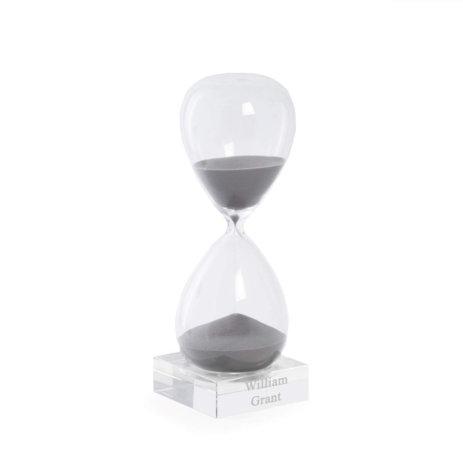 Custom Personalized 60 Minute Hourglass Sand Timer on Crystal Base (Grey) - Perfect for Meditation, Office Decor, and Unique Gifts