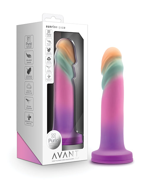 Avant Sunrise Gaze Silicone Dildo - Vibrating Sherbet Multicolor Adult Toy for Couples & Solo Play - Perfect for Romantic Nights & Personal Pleasure