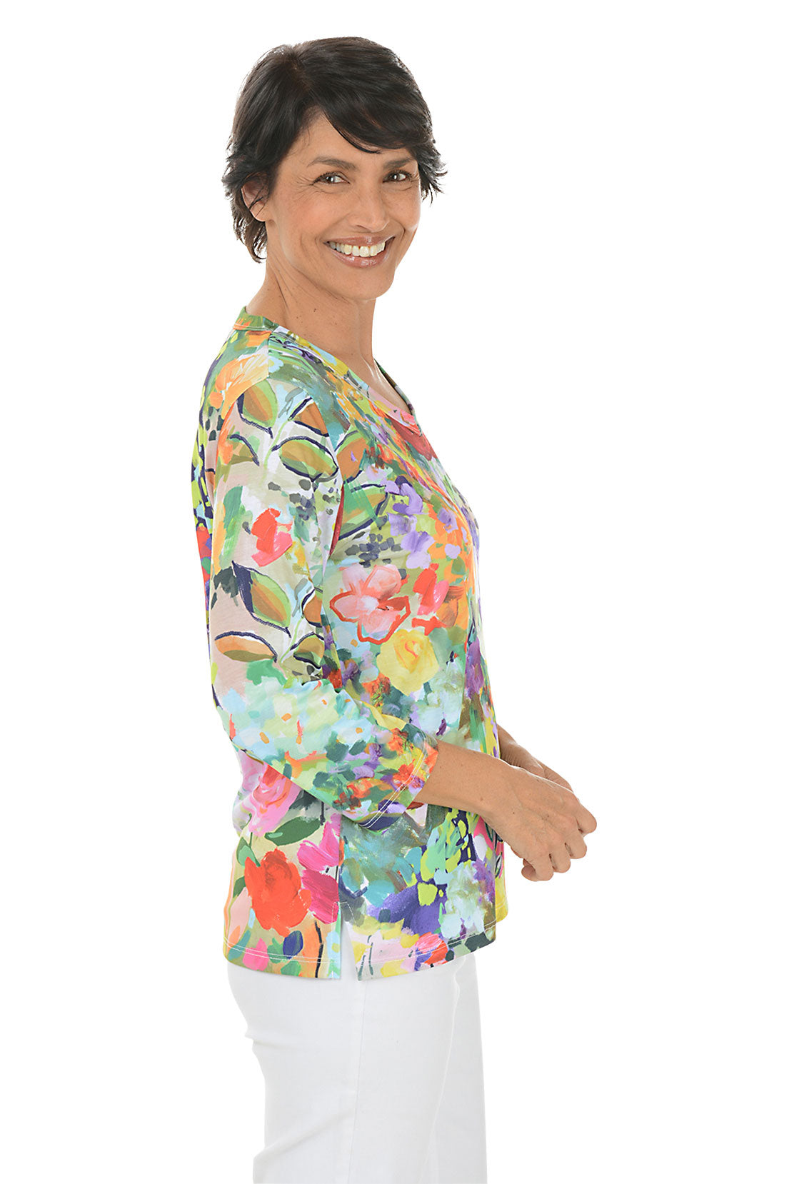 Elegant Peonies Print V-Neck 3/4 Sleeve Blouse for Women - Perfect for Spring Outfits, Office Wear & Casual Dates