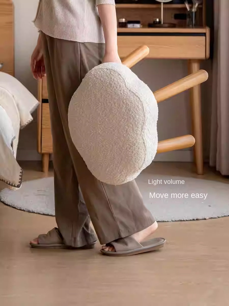 Solid Wood Makeup Stool - Beech & Birch with Lamb Velvet Upholstery | Cloud-Shaped Seat for Vanity, Dressing Room & Bedroom Decor