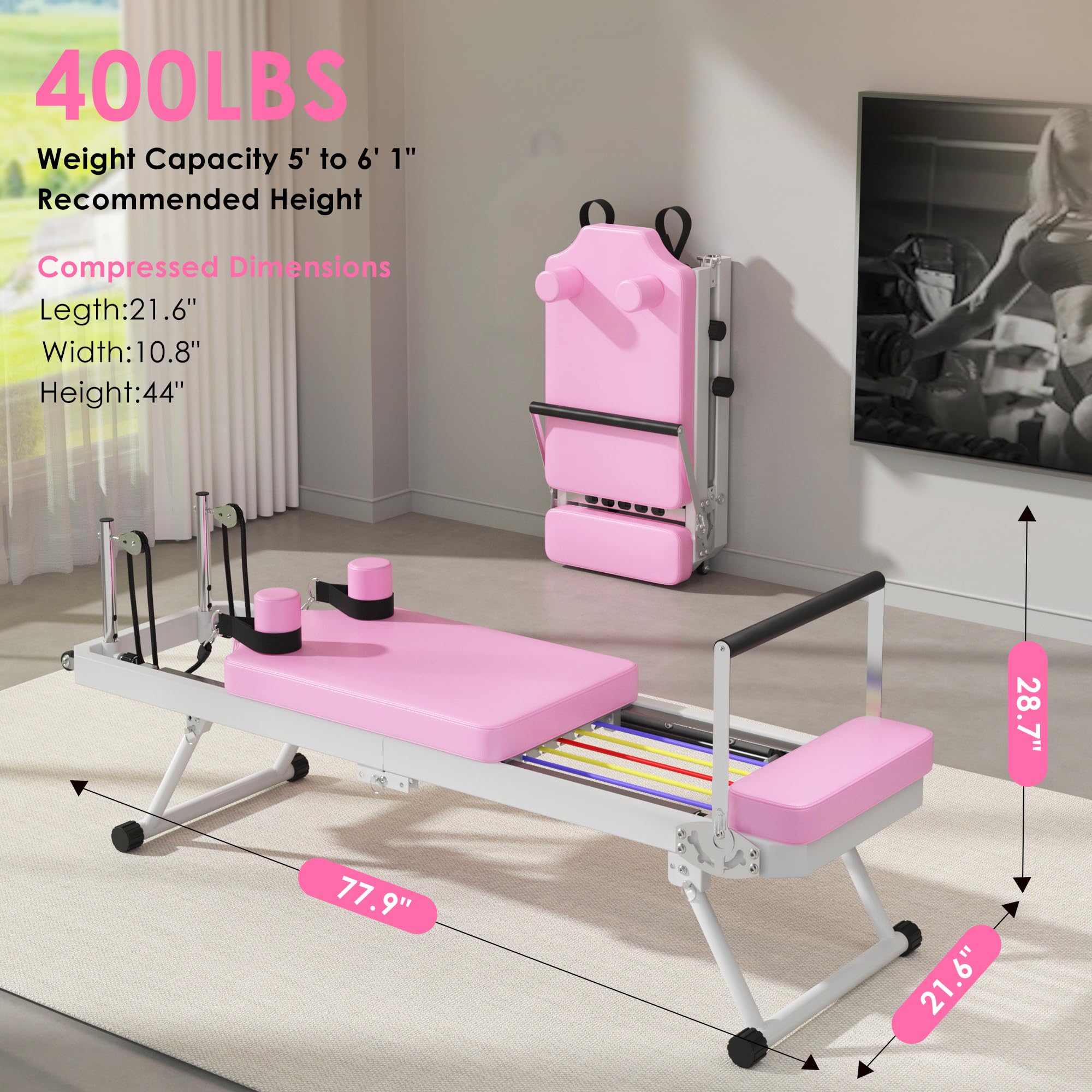 Soges Foldable Pilates Reformer Machine for Home Gym - Portable Pilates Equipment for Beginners with High-Strength Rebounder - Perfect for Cardio, Strength Training & Rehabilitation Exercises at Home